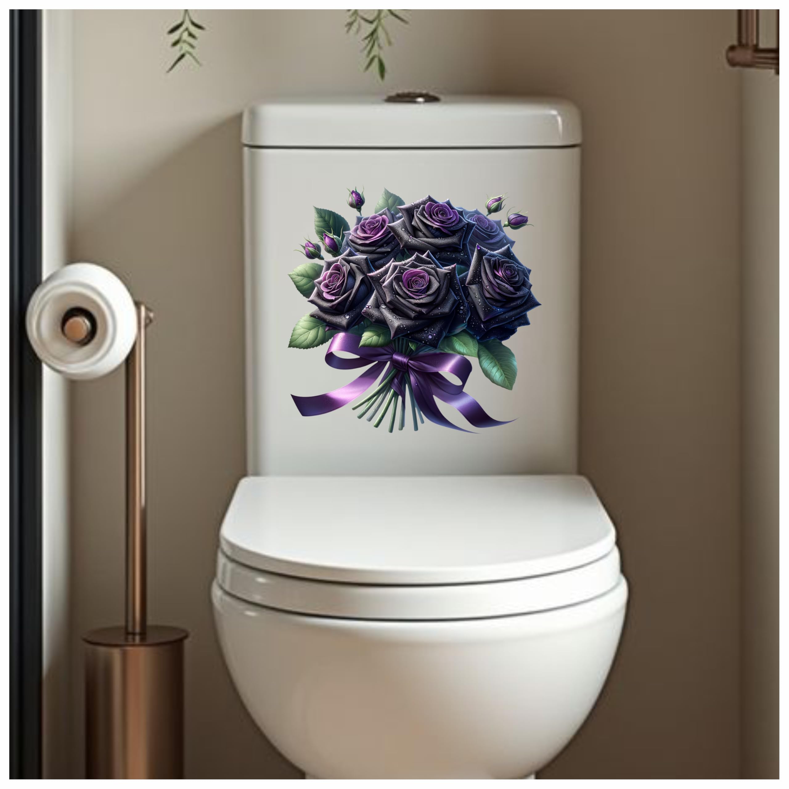 Purple Rose Bouquet Toilet Seat Lid Decals, Non Transparent, Cover Marks, No Unsightly Film, No White Edges, 21cm Tall, Weatherproof, Multi Purpose Dark Flower Vinyl Stickers