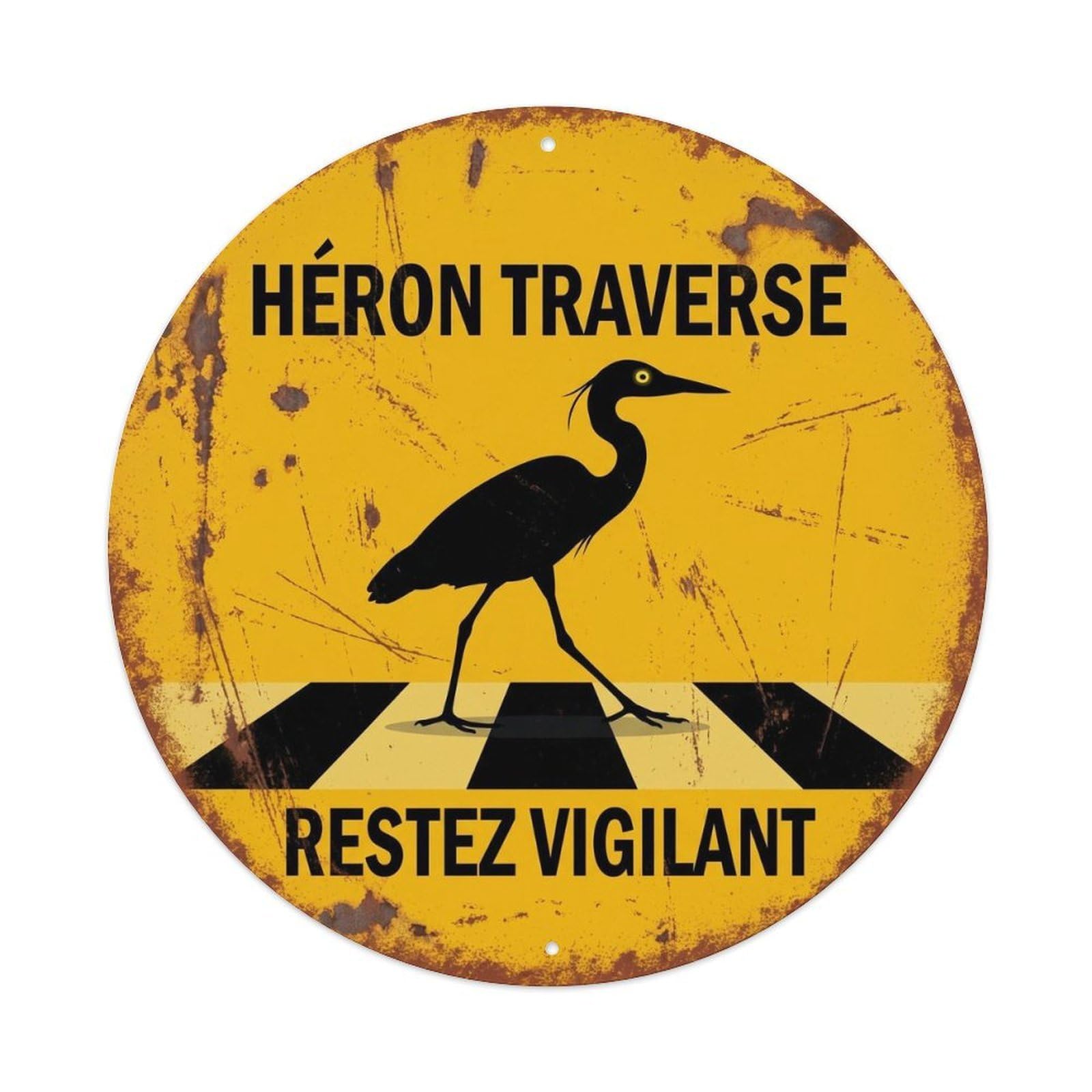 Heron Crossing Restez Vigilant Countryside Metal Tin Sign
