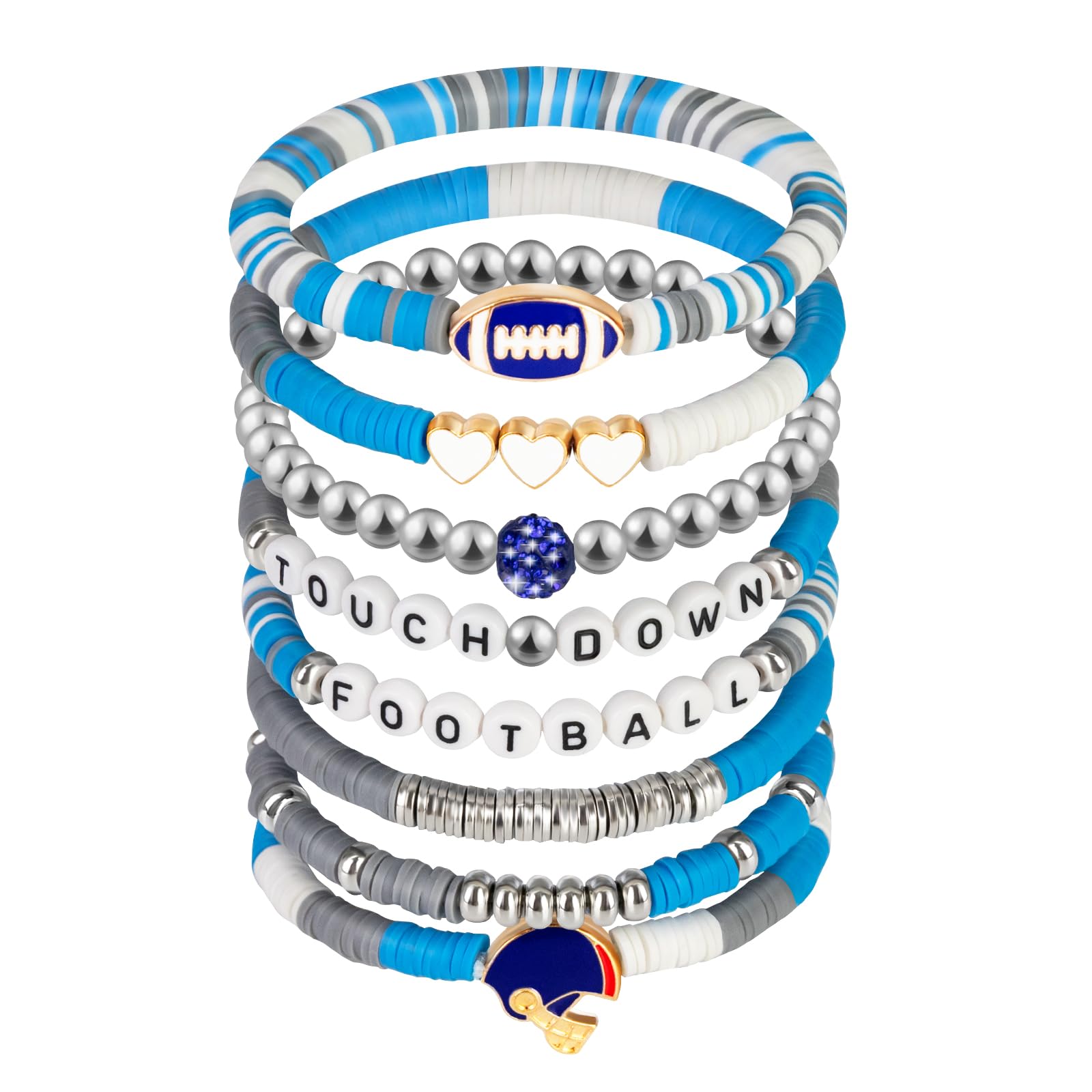 Game Day Football Bracelets for Women Men, Friendship Hypoallergenic Clay Beaded Stretch Bracelets,Stackable Sports Fans Charm Bangles,Football Mom Accessories Football Gifts