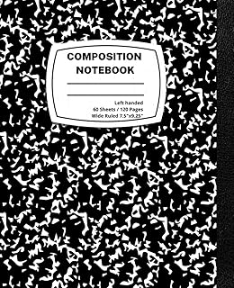 Wide Ruled Composition Notebook, Left Handed: Soft Cover Black Marble Composition Notebook, Notebook/Journal for Left-Hand...
