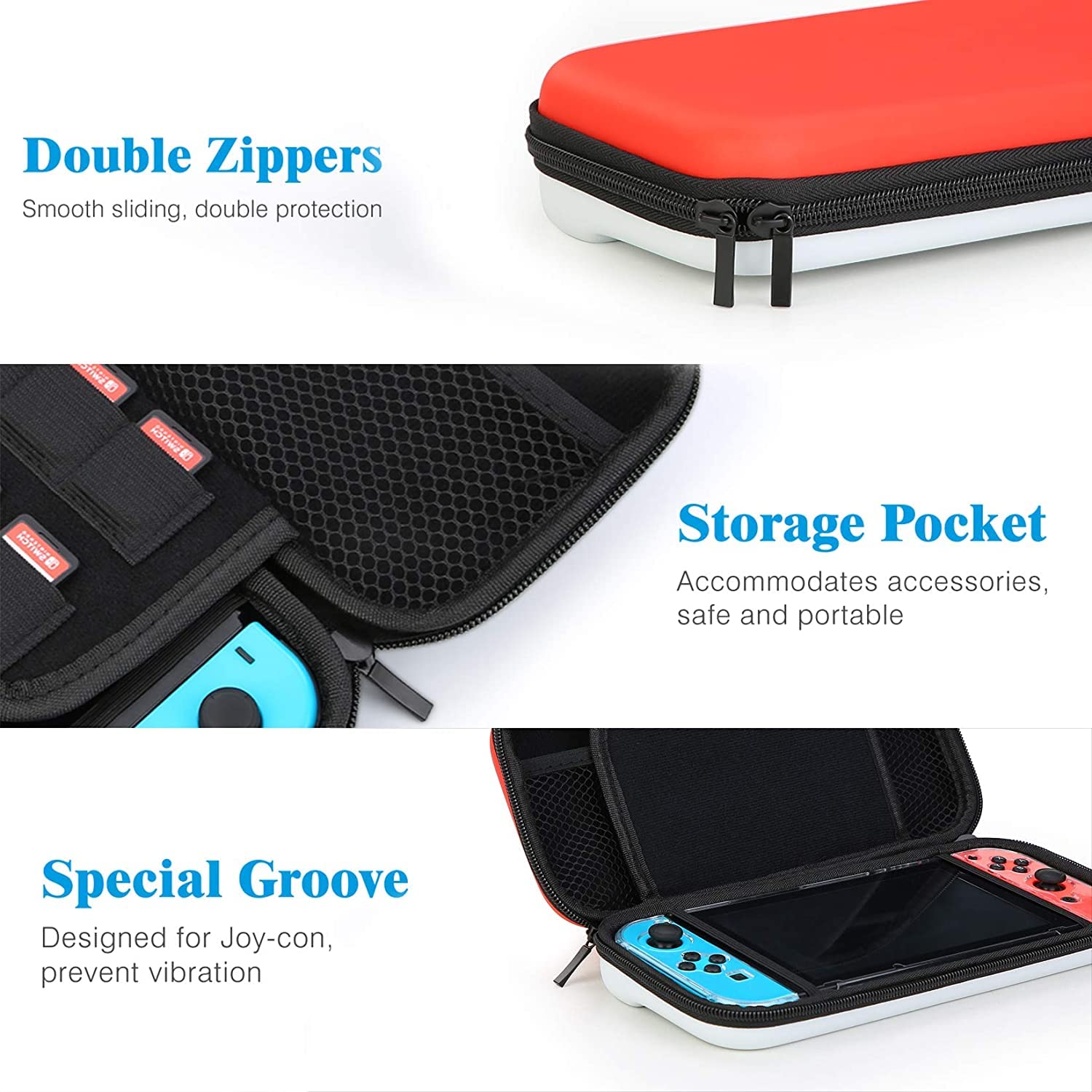 HEYSTOP Étui Compatible avec Nintendo Switch - Housse de Transport pour Switch - Protection d'écran HD Switch - Capuchons Compatible avec Accessoires de Console Nintendo Switch (Rouge/Blanc)