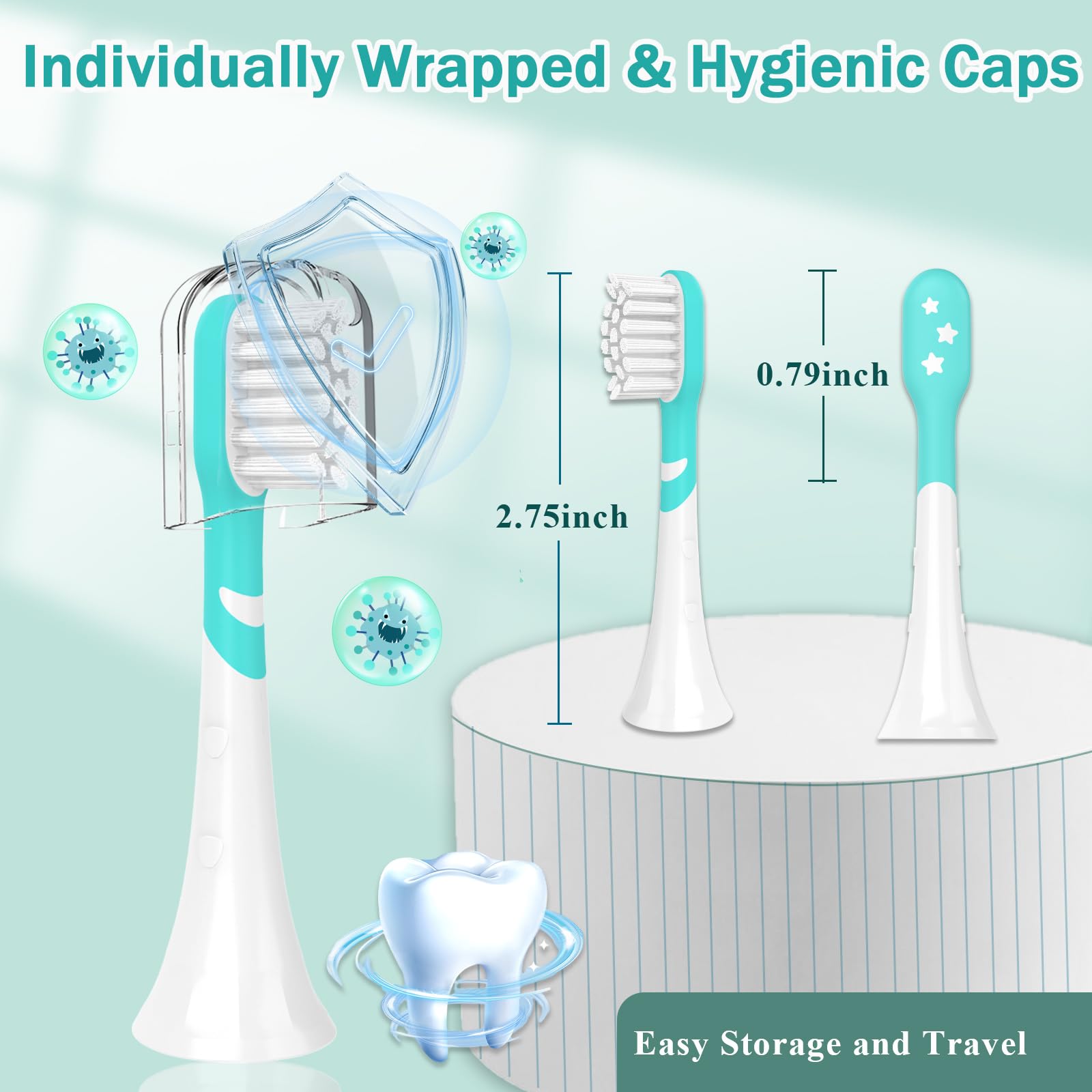Paquete de 4 cabezales de cepillo de dientes de repuesto para niños compatibles con Philips Sonicare 6032/94 6321 6340 6042 6320 6330, rosa y verde