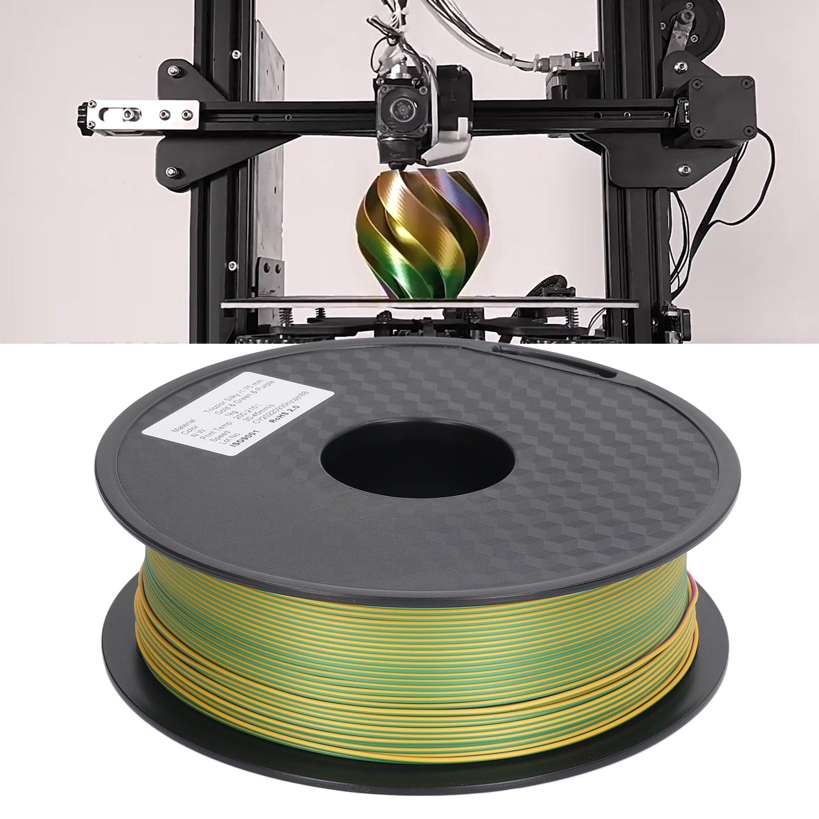 Filament PLA 3 kolory Złoty Zielony Fioletowy 1,75 mm Filament jedwabny Materiały eksploatacyjne do drukarek 3D Potrójny kolor Gładki druk Silna wytrzymałość dla entuzjastów druku
