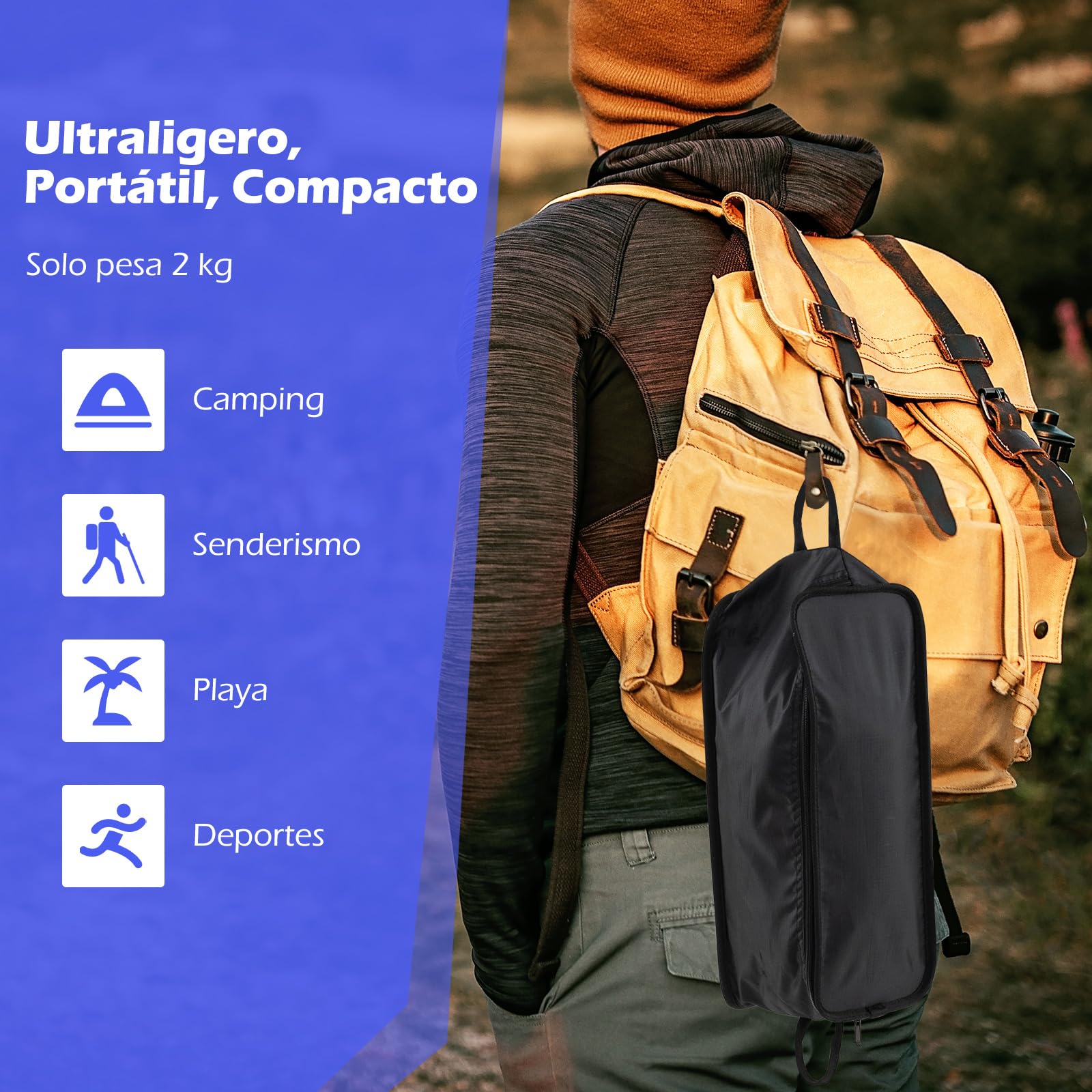 COSTWAY Silla Camping Plegable, Respaldo Alto con Almohada, Ultra Ligera con Bolsa de Transporte, Silla Playa Plegable Ligera, Camping, Campismo, Picnics, Pesca, 60 x 83 x 99 cm, Carga 150kg