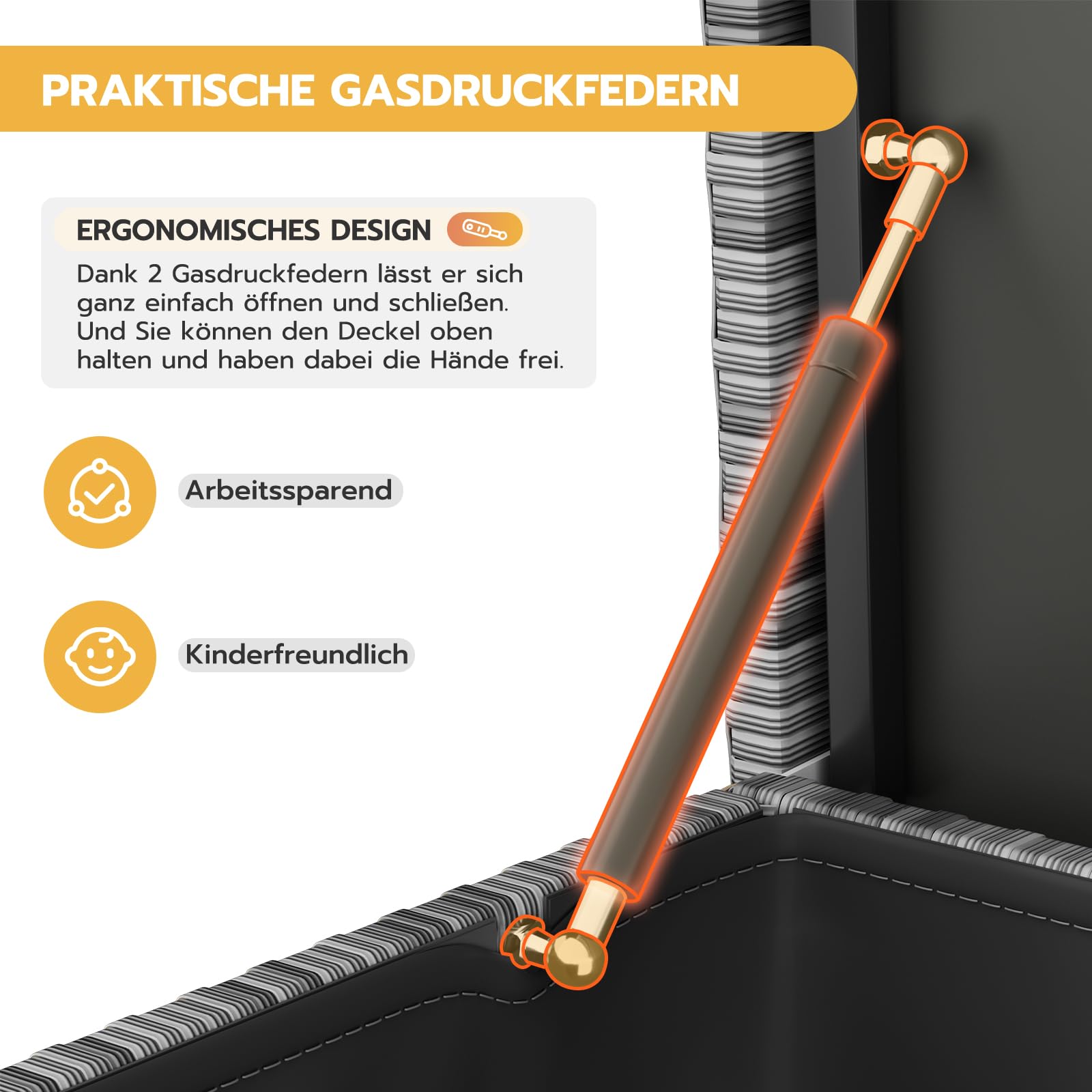 UDPATIO Gartenbox Wasserdicht 480L mit Rollen, Aufbewahrungsbox Garten, Auflagenbox Wetterfest, Kissenbox Outdoor mit Deckel, Gasdruckfedern, ideal für Garten, Terrasse & Balkon | Grau
