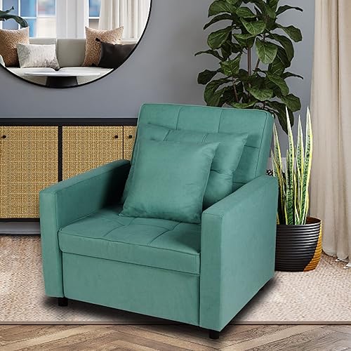 Miniatura 5 de Polar Aurora Silla de sofá cama convertible 3 en 1, tumbona, sillón reclinable individual para espacio pequeño con respaldo ajustable (verde)