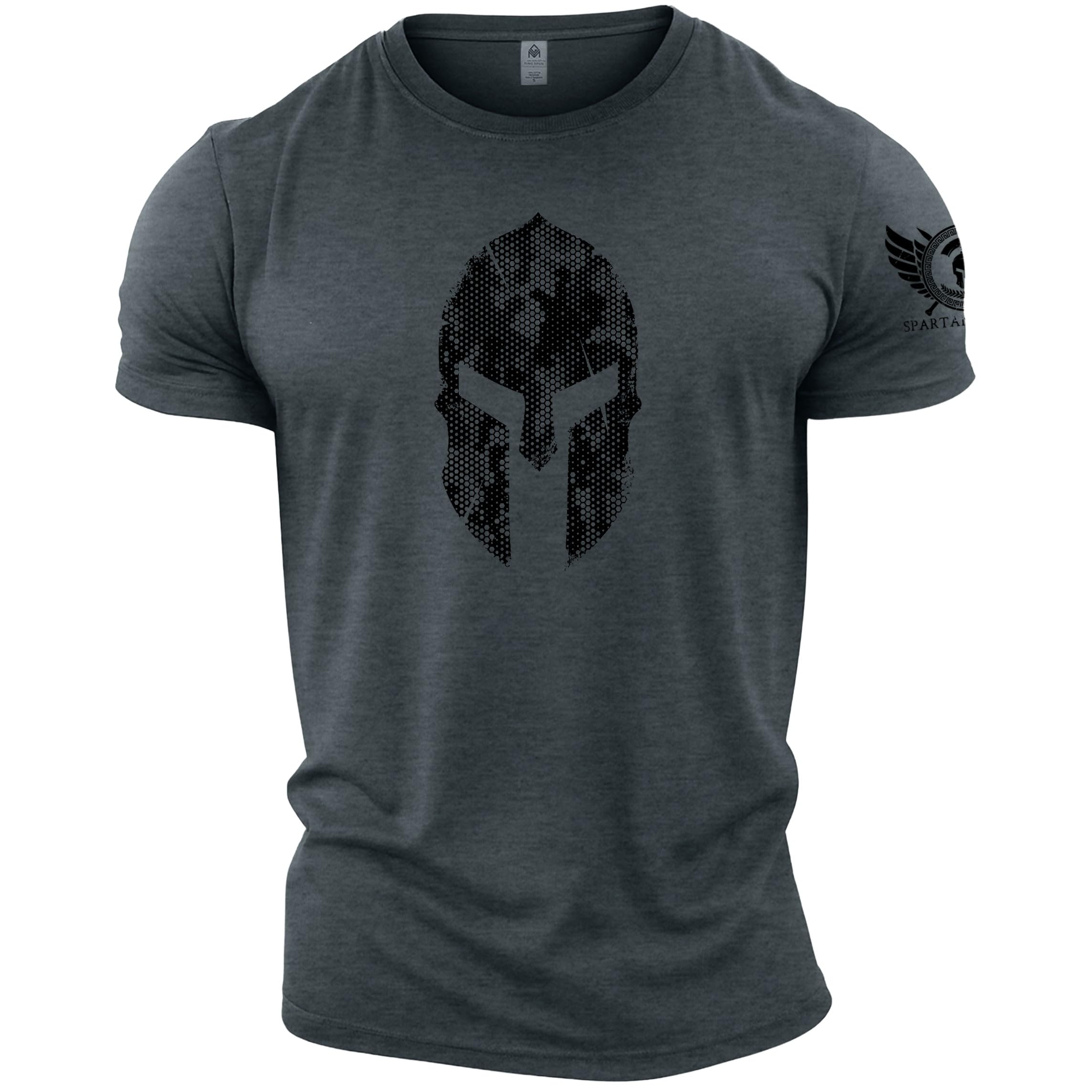GYMTIER Spartan Helmet Hex Camo - Spartan Forged - Men's Gym T-Shirt - Bodybuilding Workout Top