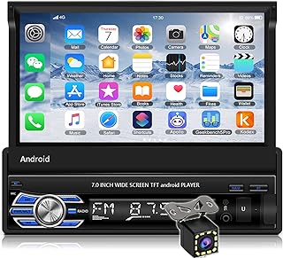 Android Single Din Car Stereo in-Dash GPS Navigation, 7 Inch Flip Out Touch Screen Bluetooth 1 DIN USB, WiFi, Mirror Link FM/RDS Audio Receiver,+ Rear View Camera
