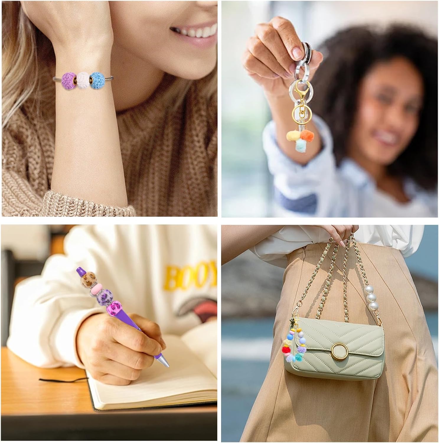 Ornaland 48Pcs Large Pom Poms Beads for Jewelry Making Fluffy Large Hole Pop Beads for Bracelets Pens Headband Keychains DIY Crafts - Image 7