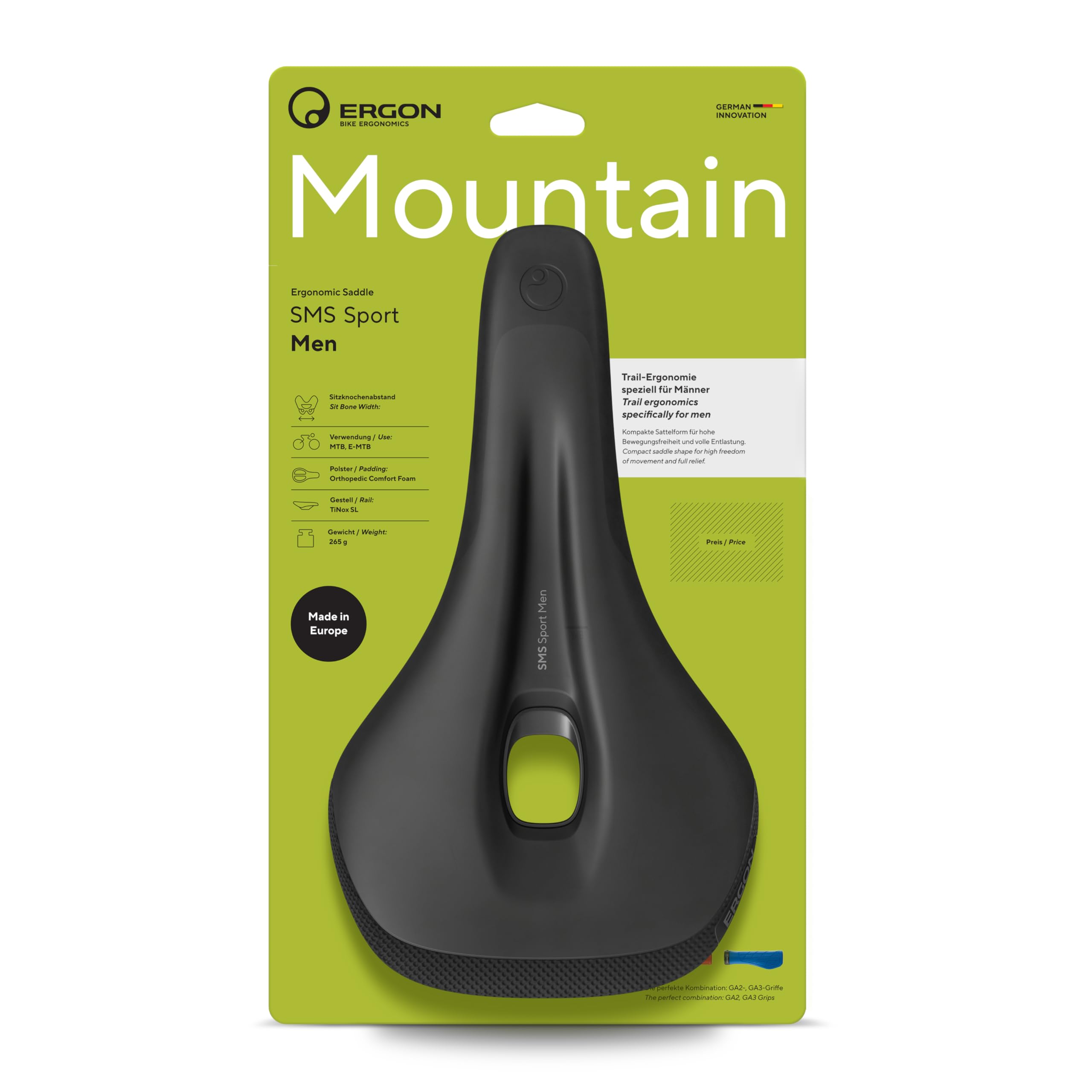 Ergon SMS Sport MTB Mens Bicycle Saddle with TiNox XP Rails, Black, Size Medium/Large