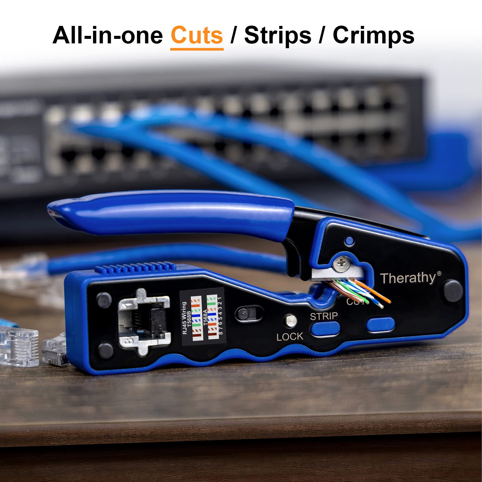 Kit de crimpado RJ45 para pasar a través de Ethernet RJ45, kit de herramientas de crimpado Cat5e Cat6