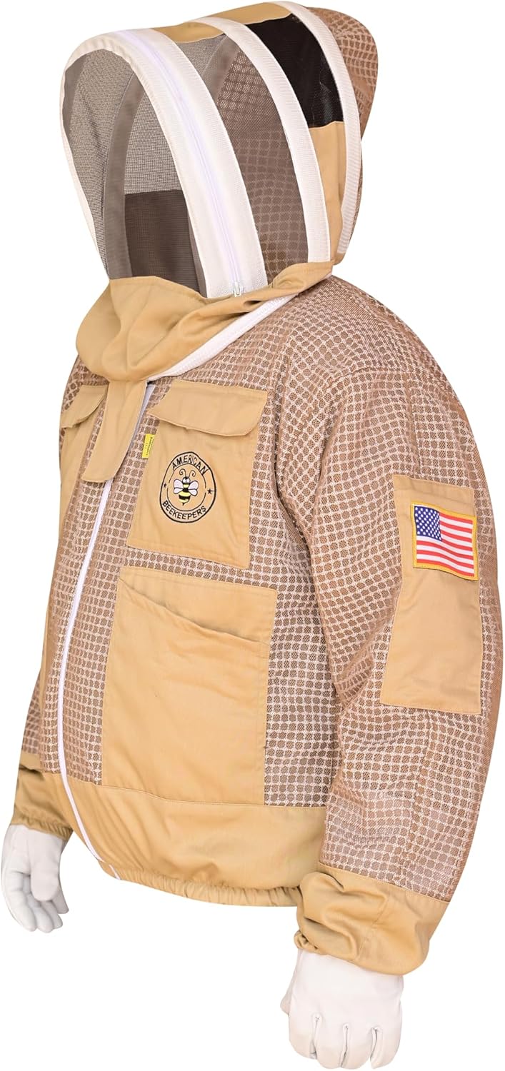 3 Layer Beekeeping Jacket With Fencing Veil One Pairs Gloves Ventilated Protection Bee Jacket