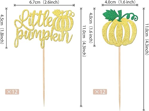 Miniatura 2 de 24 piezas de adornos para cupcakes de calabaza con purpurina con temática de otoño para Acción de Gracias, Halloween, baby shower, fiesta de