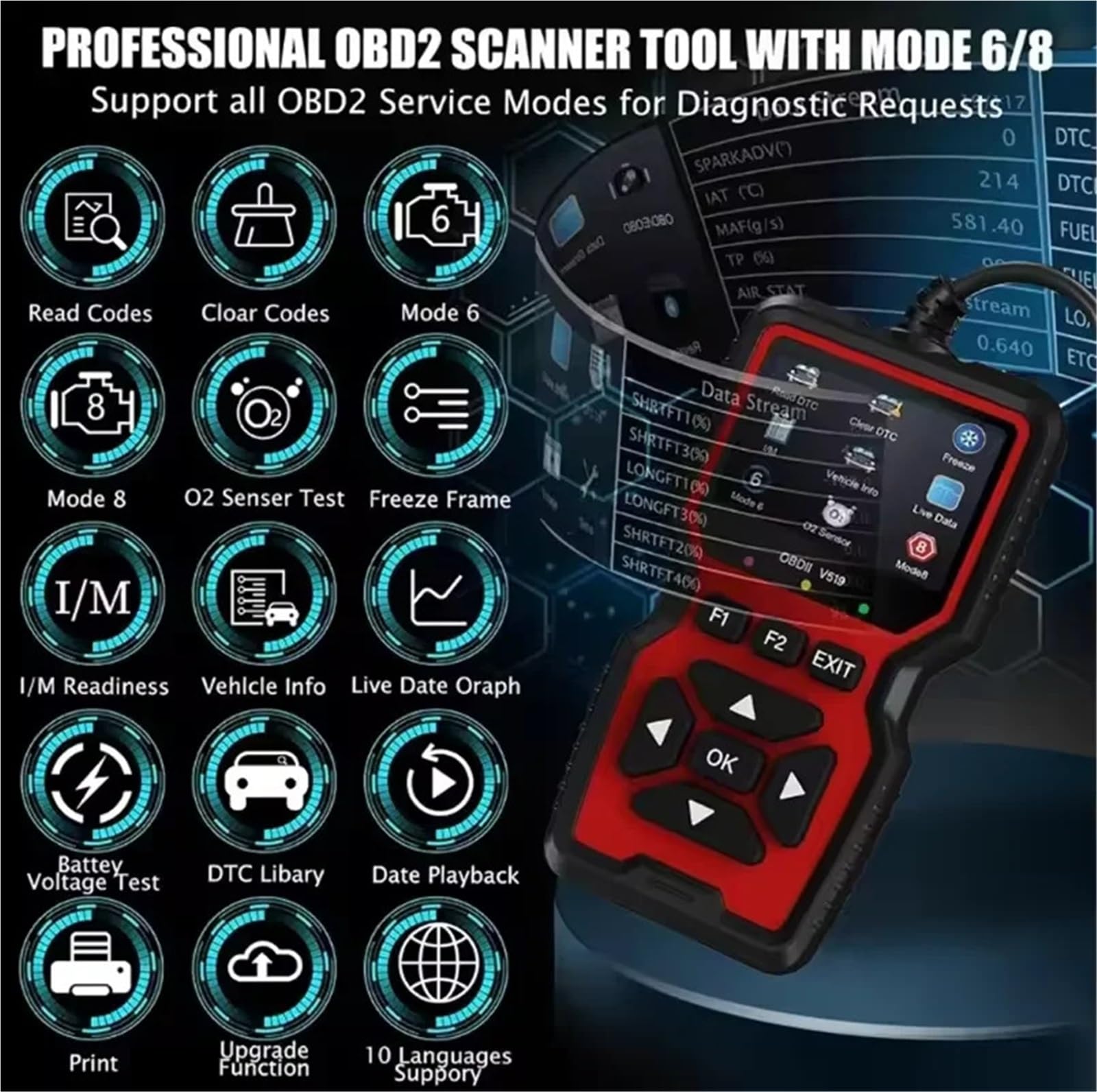 Car OBD2 Scanner Diagnostic Tool Voltage Tester Professional Auto Check Engine Code Reader OBD II Automotive 519