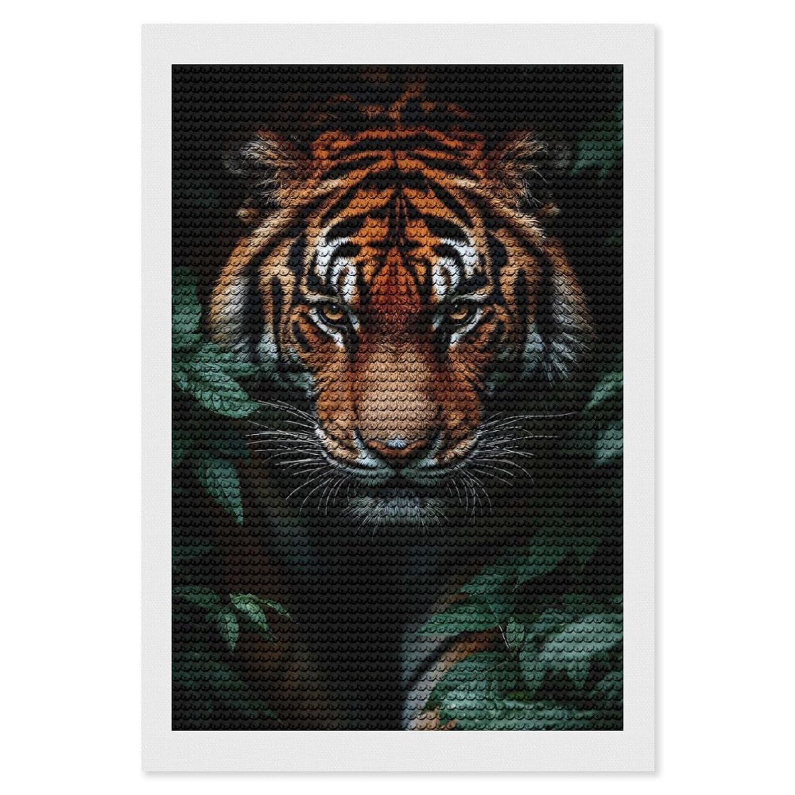 Junmoney Tiger Portrait in The Jungle Diamond Painting Canvas Set 8"x12", Satisfying Creative Project, Easy to Follow Symbols, Fun Craft Experience