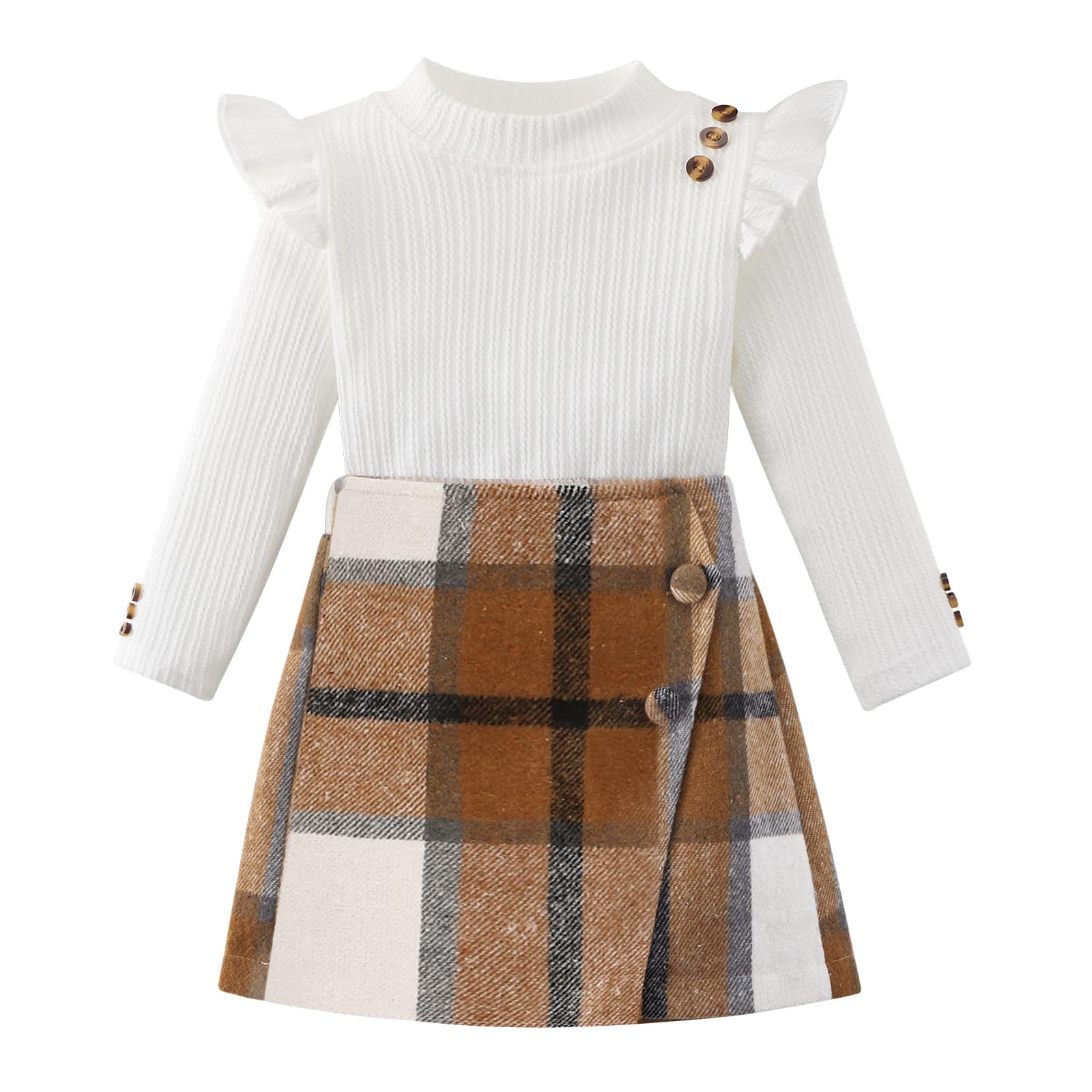 Toddler Girl Outfits Baby Ruffle Ribbed Long Sleeve Ruffle T-Shirt Top Plaid Skirt Fashion Set 3Pcs Kids Girl Fall Winter Clothes 2t 3t 4t 5t 6t