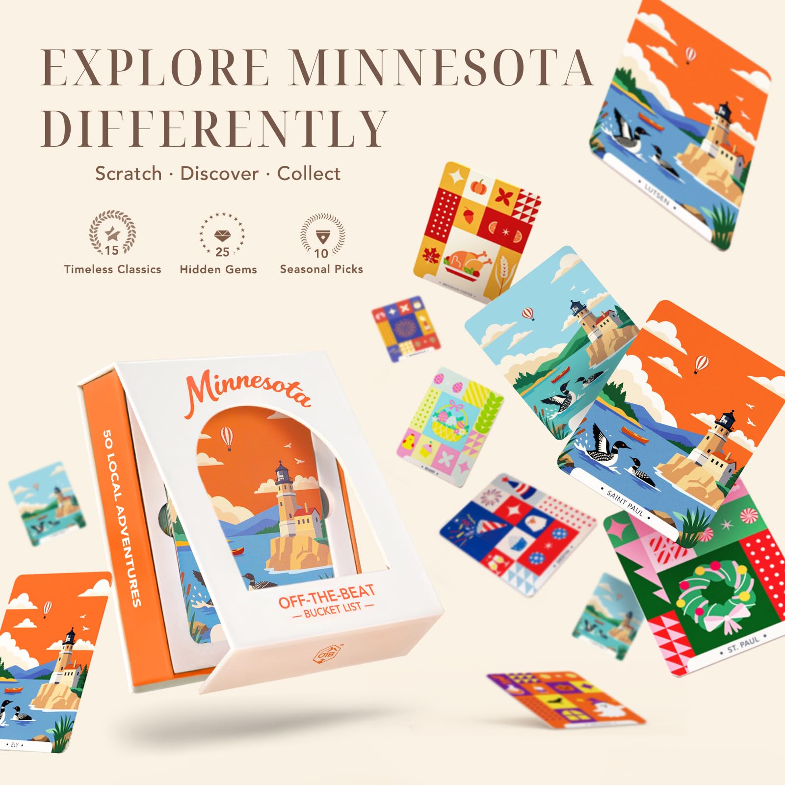 Minnesota Adventure Bucket List Cards, 50 carte da grattare per Stato | Gemme nascoste locali uniche, 2026 Schede elenco secchio fuori dal ritmo, Regali del Minnesota per coppie e famiglie