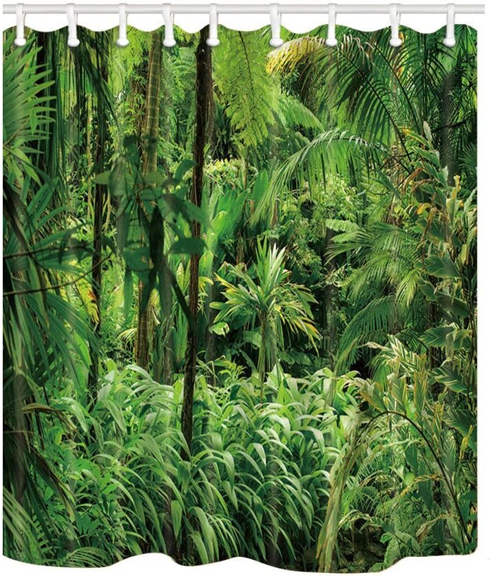 KOTOM Forest Decor Shower Curtains Tropical Rainforest Moisture Plant