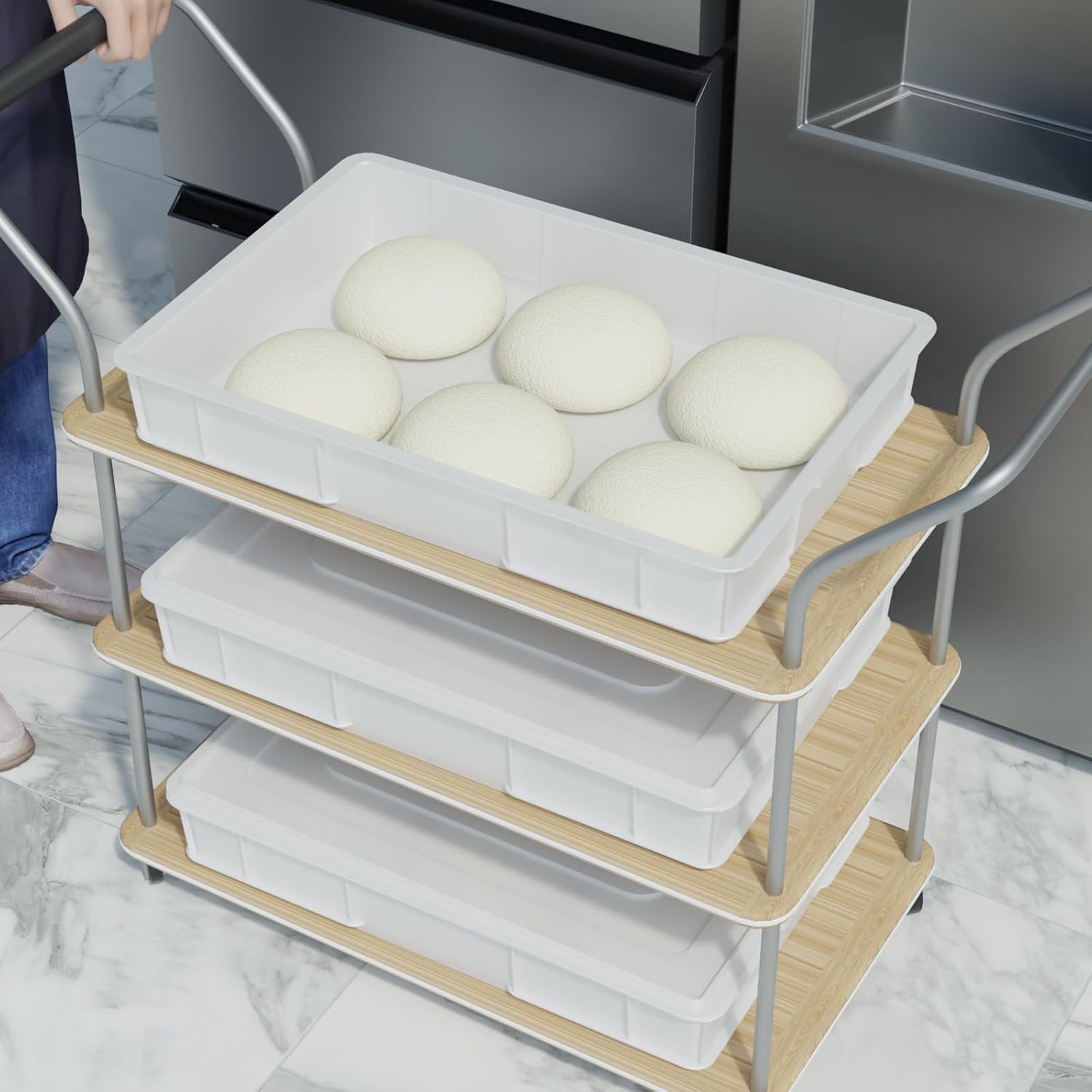 Asking 4 Pack Pizza Dough Proofing Box Commercial Quality with lid, Commercial Pizza Proofing Dough Trays with Cover, White