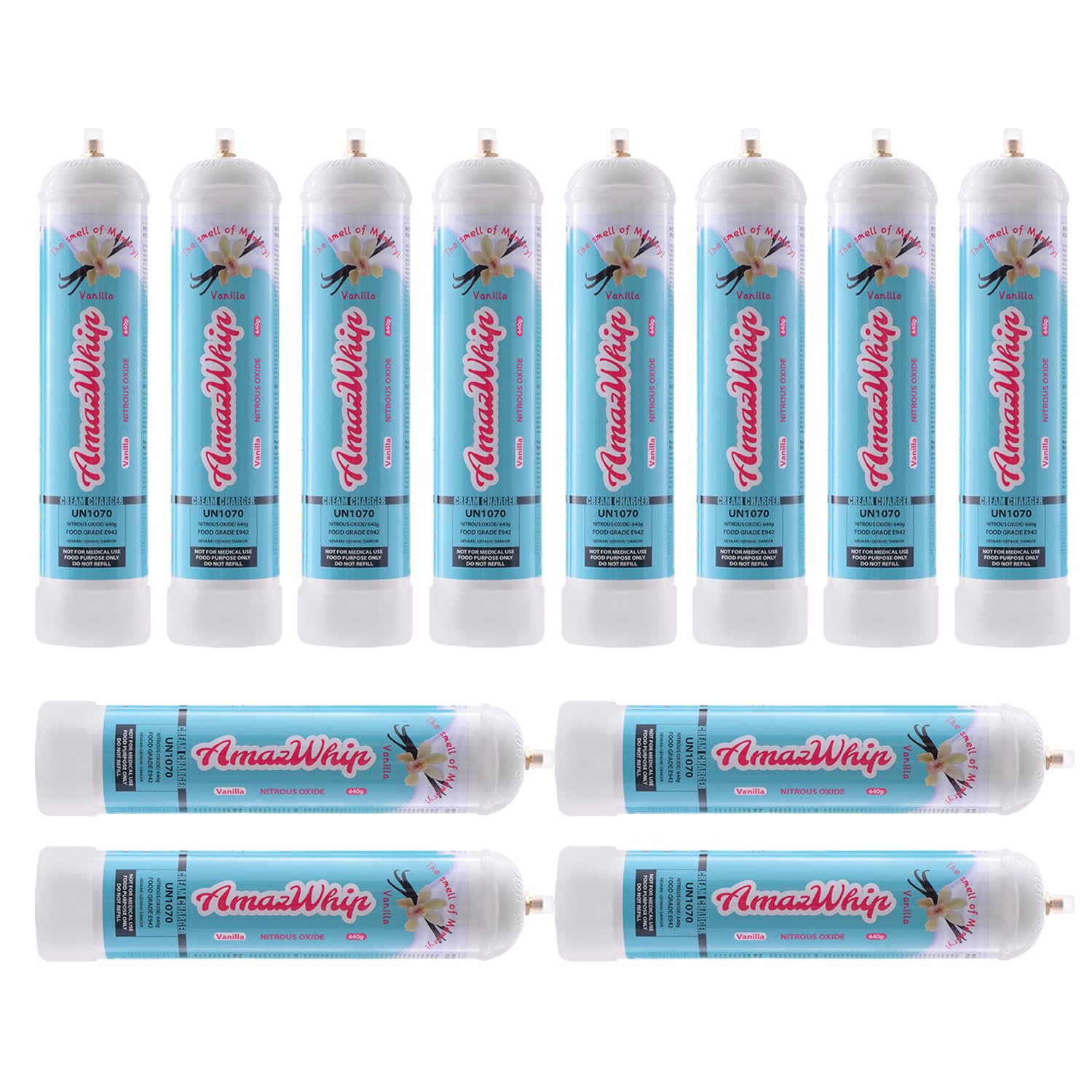 AMAZWHIP640g,0.95L Vanilla Flavor N20 Cream Charger - The Best Choice for Vanilla Flavor Lovers N2O Whipped Cream Charger - Familiar Vanilla Flavor, Sparkling Childhood Memories (12 cylinders)