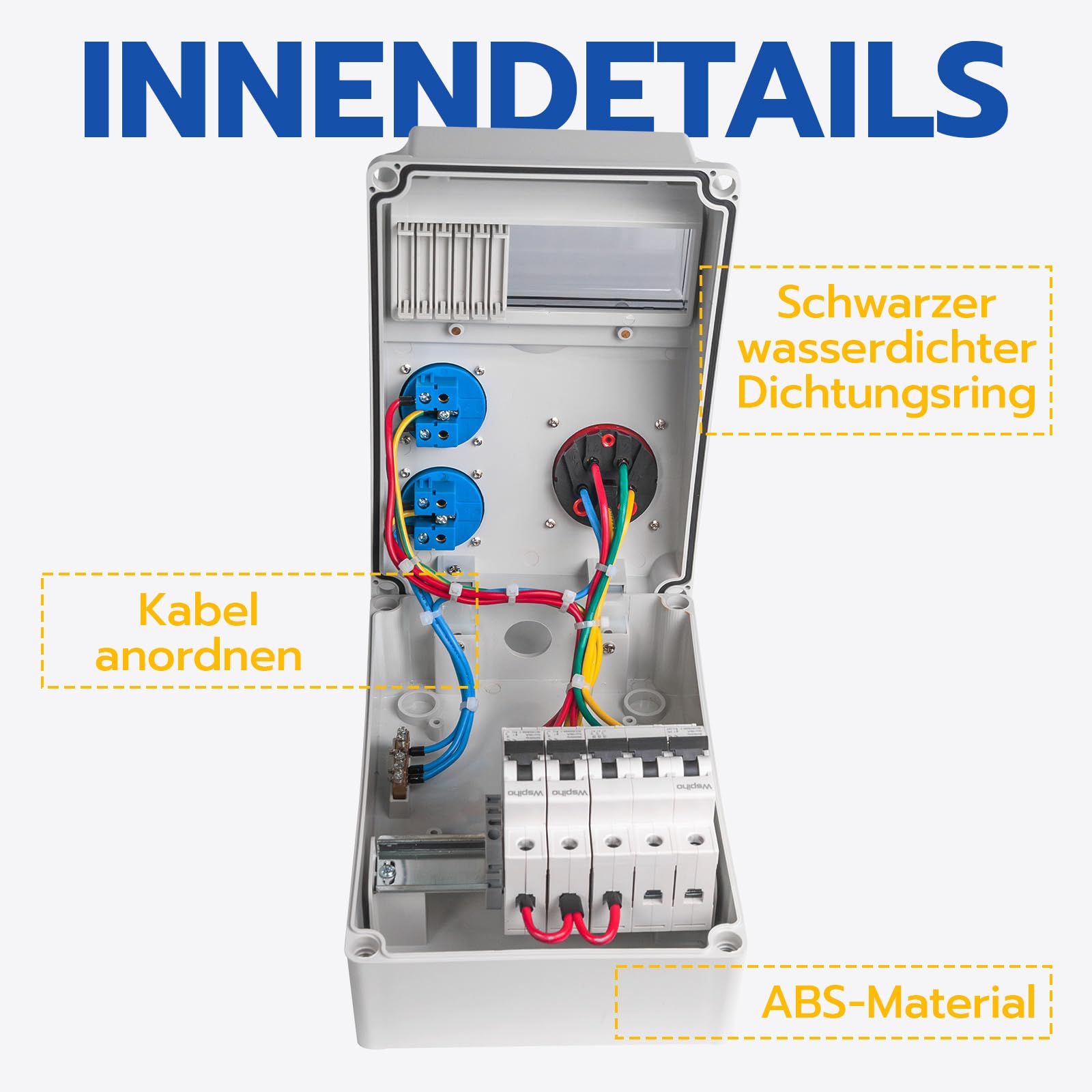 Baustromverteiler 16A mit Leitungsschutzschalter,Wandverteiler mit CEE Steckdose 16A,Starkstrom Verteiler Wasserdicht Außen(2x16A 1P LS+32A 3P LS)