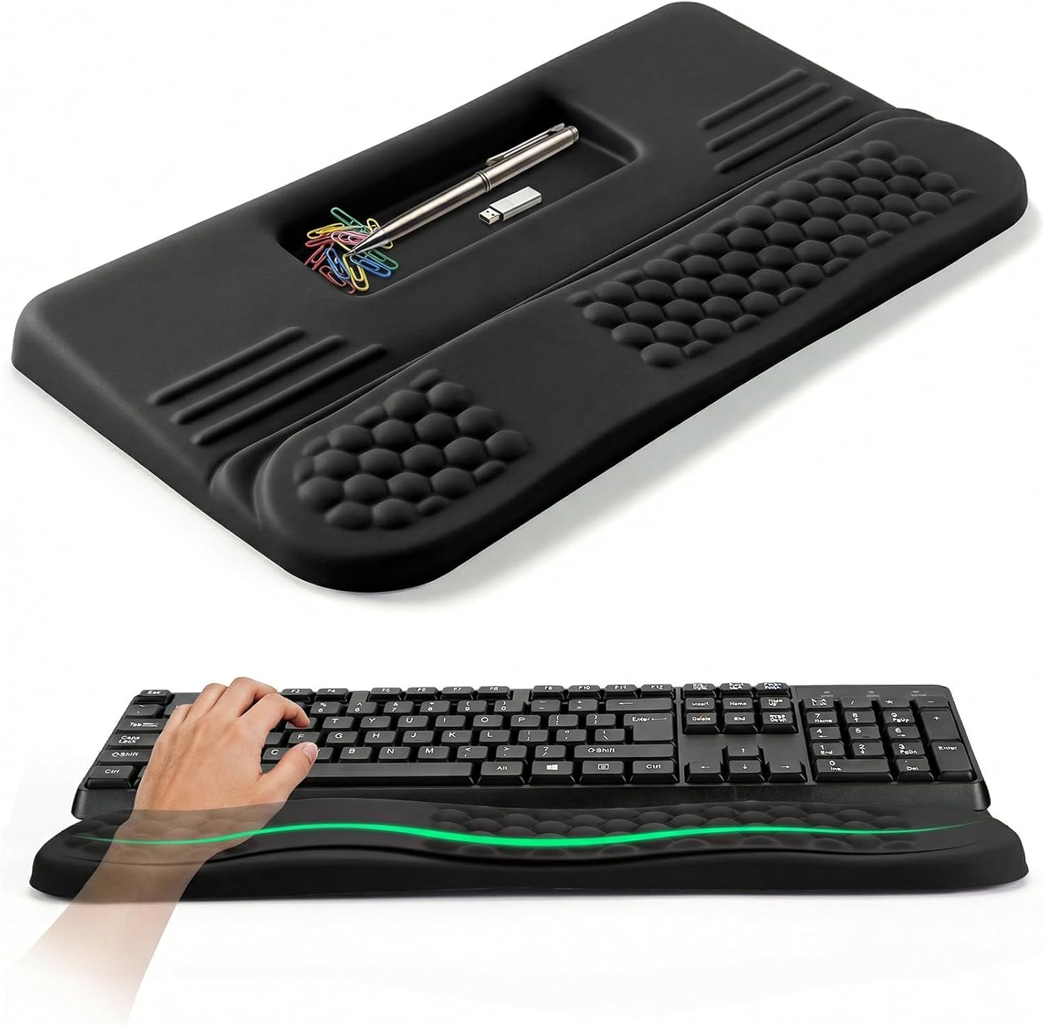 LIMOUS 2-in-1 Wrist Rest with Keyboard Stand, Ergonomic Wave Wrist Pad for Computer Laptop, Memory Foam Wrist Support with Storage Box, Pain Relief for Typing, Office & Gaming, 17.3"（Black）