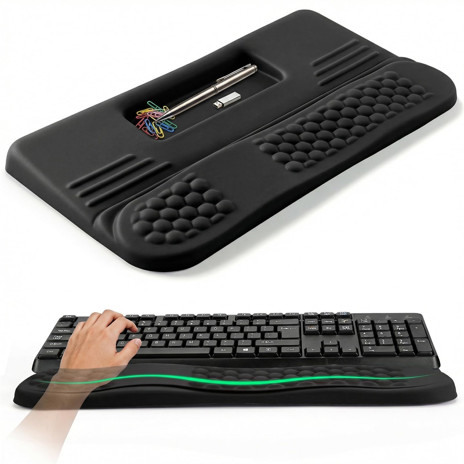 LIMOUS Premium Keyboard Stand with Wrist Rest - 17.3 * 9.8in, Ergonomic Keyboard Riser with Features Lycra Fabric, Supportive Memory Foam and Non-Slip PU Bottom, Black