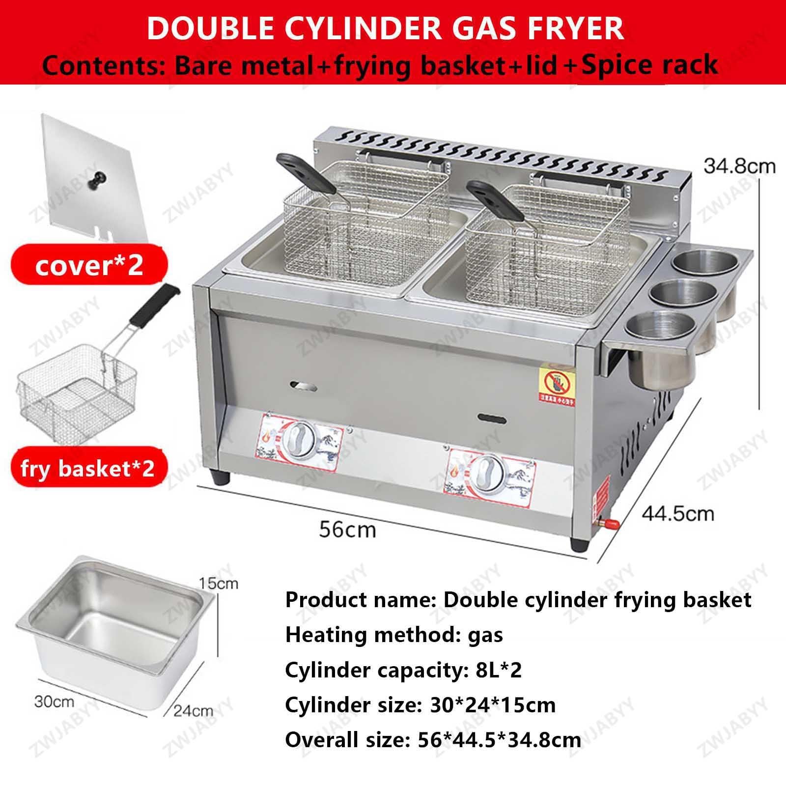 Freidora de gas comercial con cesta de 8 litros y tapa, acero inoxidable, para restaurante, hogar, cocina