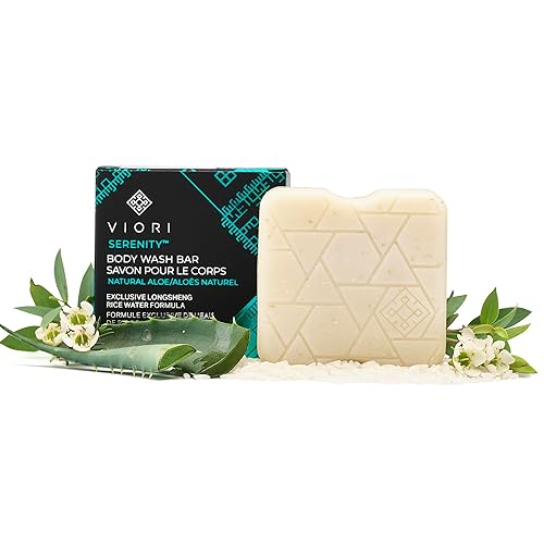 VIORI Serenity - Barra de lavado corporal de 4.23oz con aroma de aloe natural, hecha a mano con agua de arroz Longsheng e ingredientes naturales,