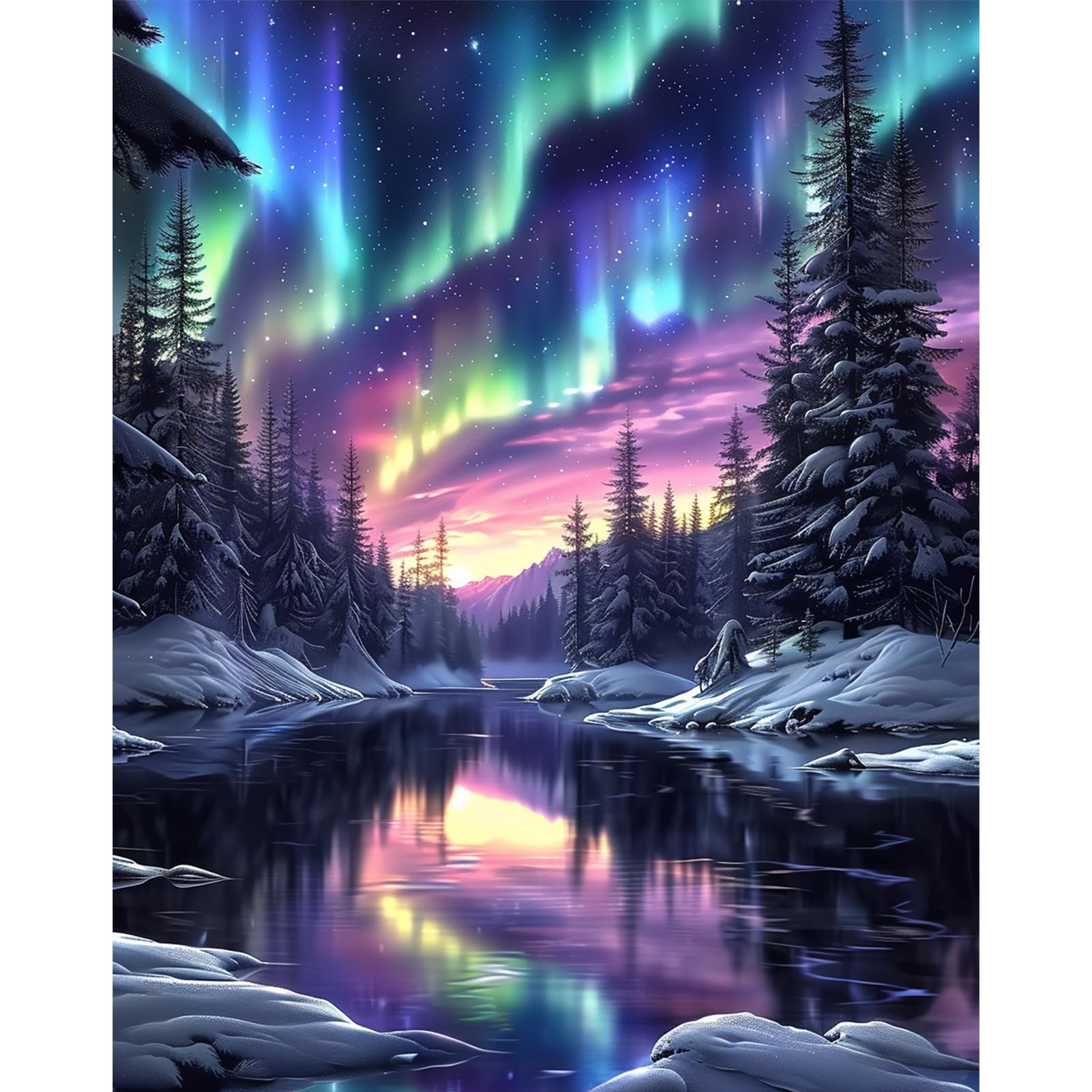 DAERLE Northern Lights Paint by Numbers for Adults, Paint by Numbers Canvas Kits for Beginners, Aurora Forest, DIY Acrylic Pigment Drawing Paintwork for Home Wall Decor 16x20 Inch, Frameless