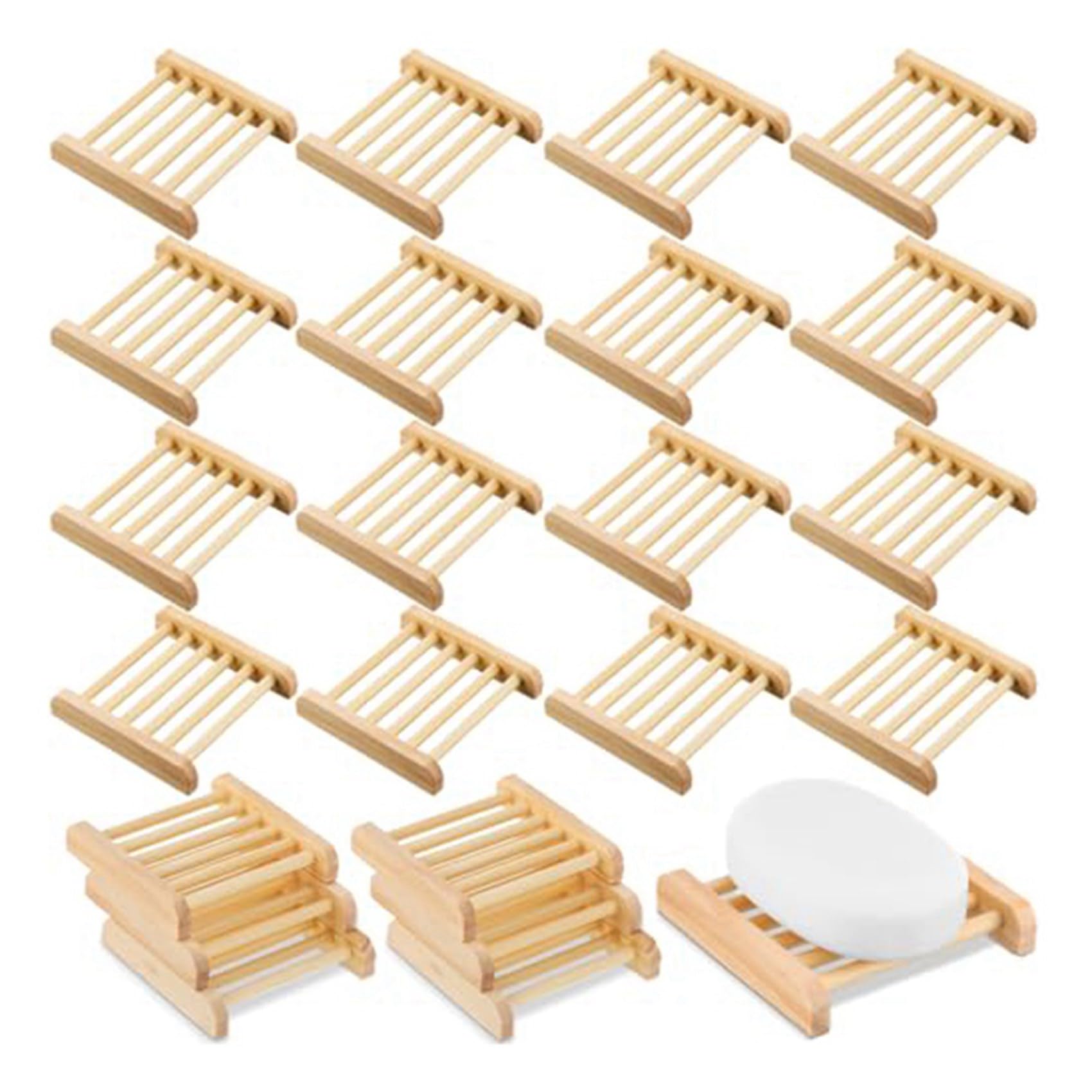 Juego de 75 Jaboneras de Bambú con Escurridor. Jabonera y Escurridor de Madera Sencillos para Secar Artículos de Baño y Cocina.