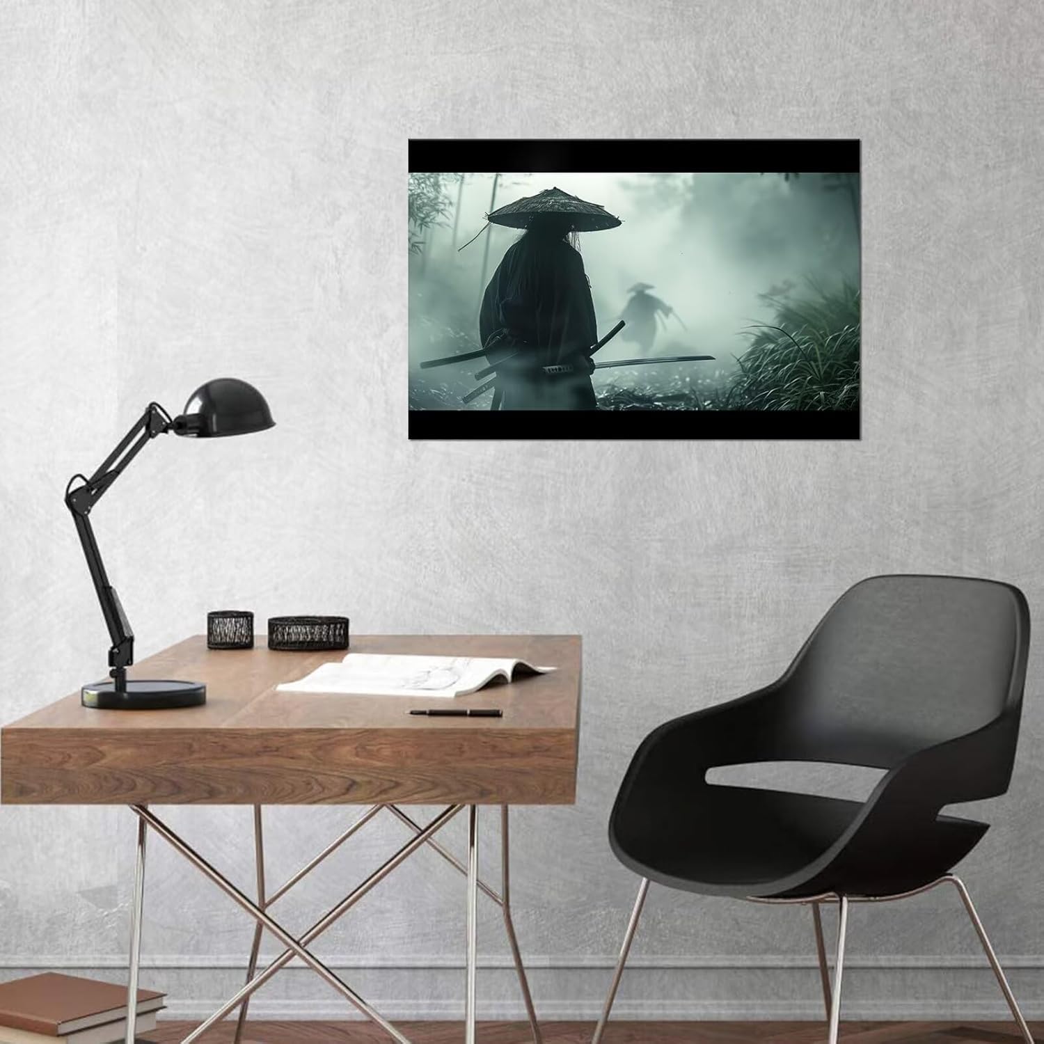 HQLLingArt Japanese Samurai Canvas Wall Art for Living Room Bedroom Office - Bushido Samurai Picture Japanese Poster JapaneseFramed Artwork Ready to Hang(24''H x 36''W)