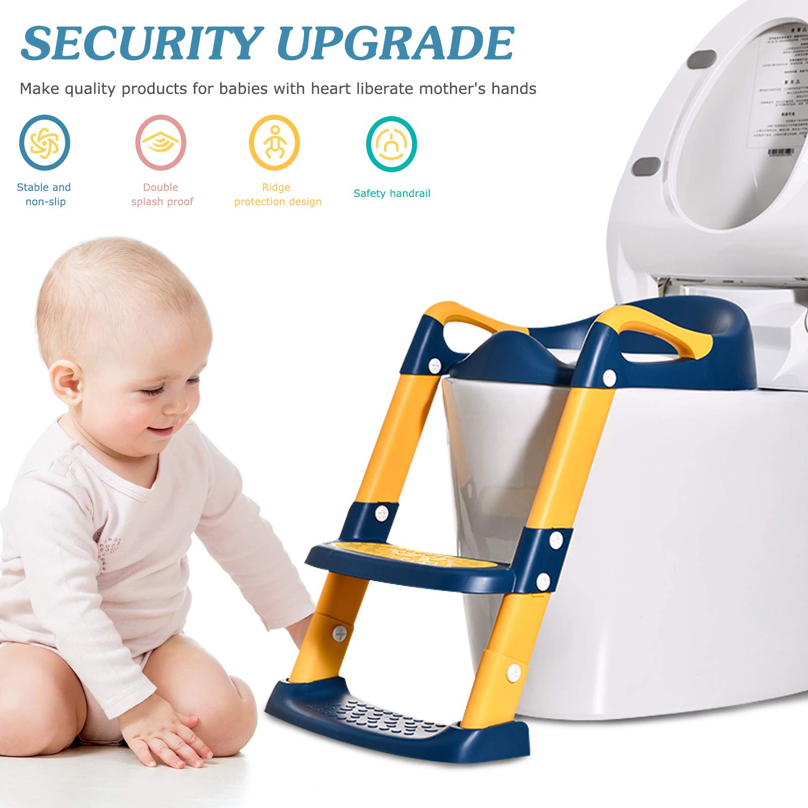 Riduttore WC per Bambini con Scaletta Pieghevole Regolabile in Altezza Antiscivolo con Cuscino Scala Paraspruzzi Sedile da Allenamento con Sgabello Toilette Trainer per Bambini