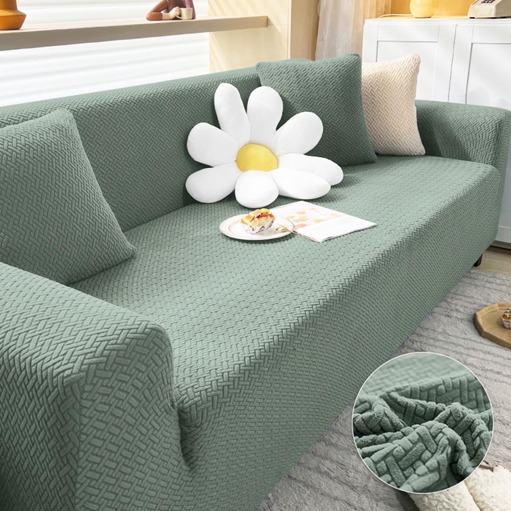 Sofabezug l Form, Jacquard Stretch Sofabezug, verdickter weicher und bequemer Stoff, Sofaschoner rutschfest für Wohnzimmer, staubdicht, Maschinen waschbar (Light Coffee,3-Seater 190-230cm)