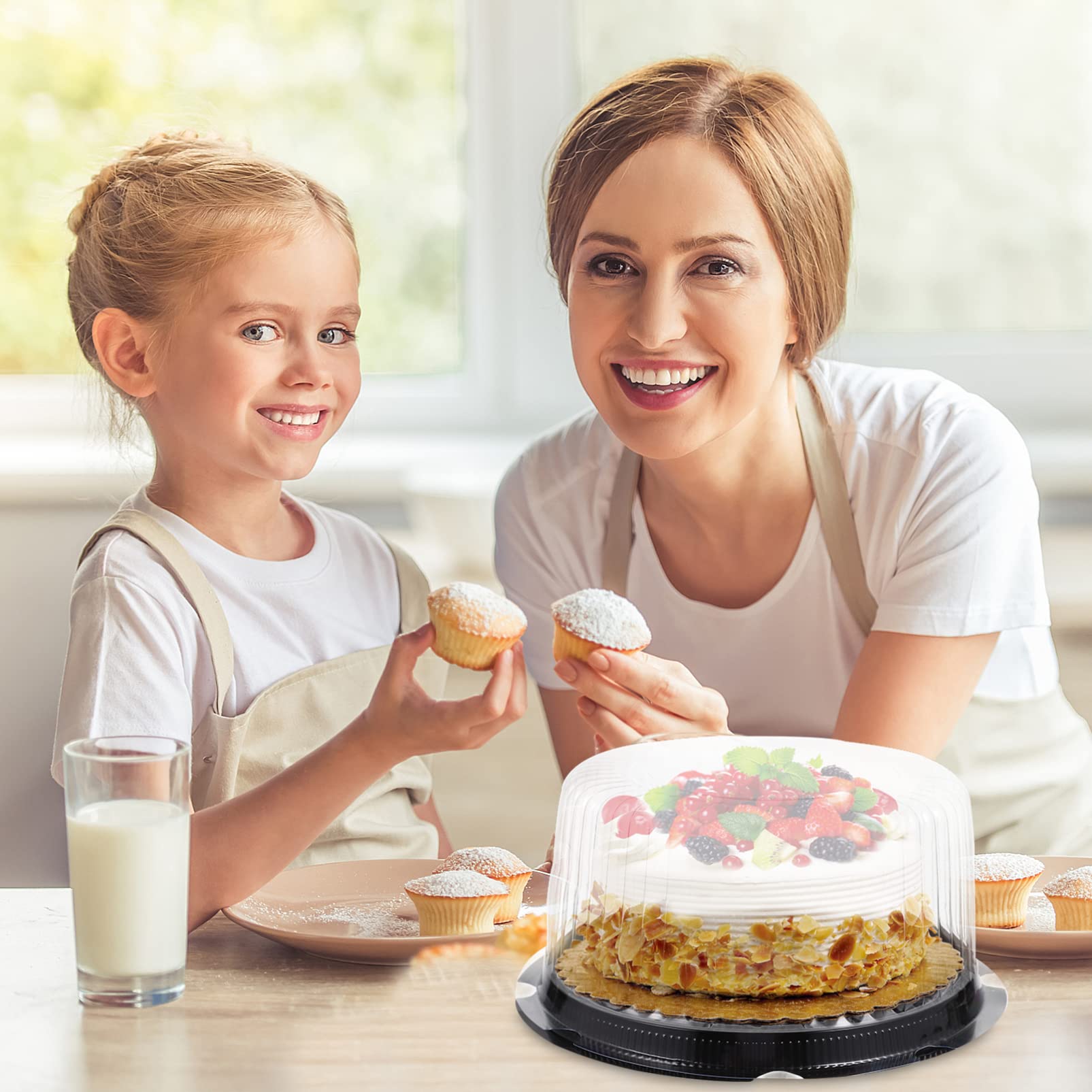 10 recipientes desechables de plástico para tartas con tapas de cúpula y tablas de pasteles, cajas transparentes para pasteles, soporte redondo para tartas para transporte al azar de 8 pulgadas