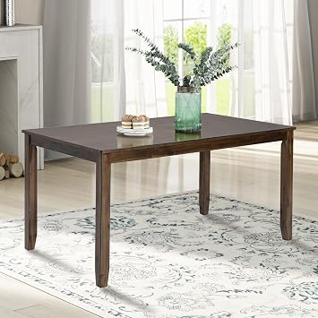 Rectangular Dining Table, 34.5" L x 34.5" W x 30" H, Gray, Solid Wood Legs Rectangular Dining Table + Walnut + Acacia Wood, 30" H