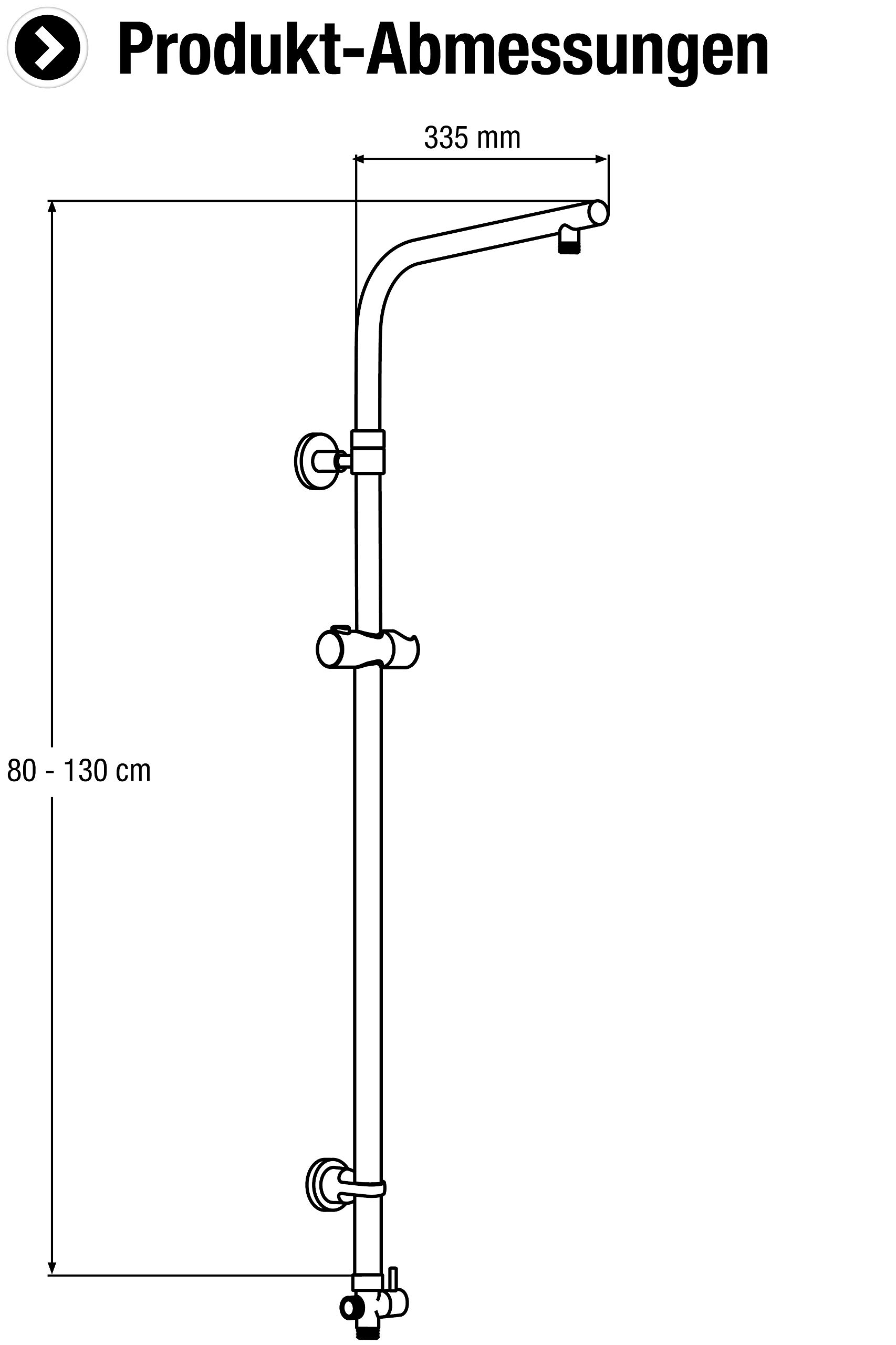 Cornat Rura pionowa "Square Vario" – 80 – 130 cm – regulacja wysokości – prostokątny kształt – z przełącznikiem i uchwytem na słuchawkę prysznicową – zmienne mocowania ścienne/drążek prysznicowy do