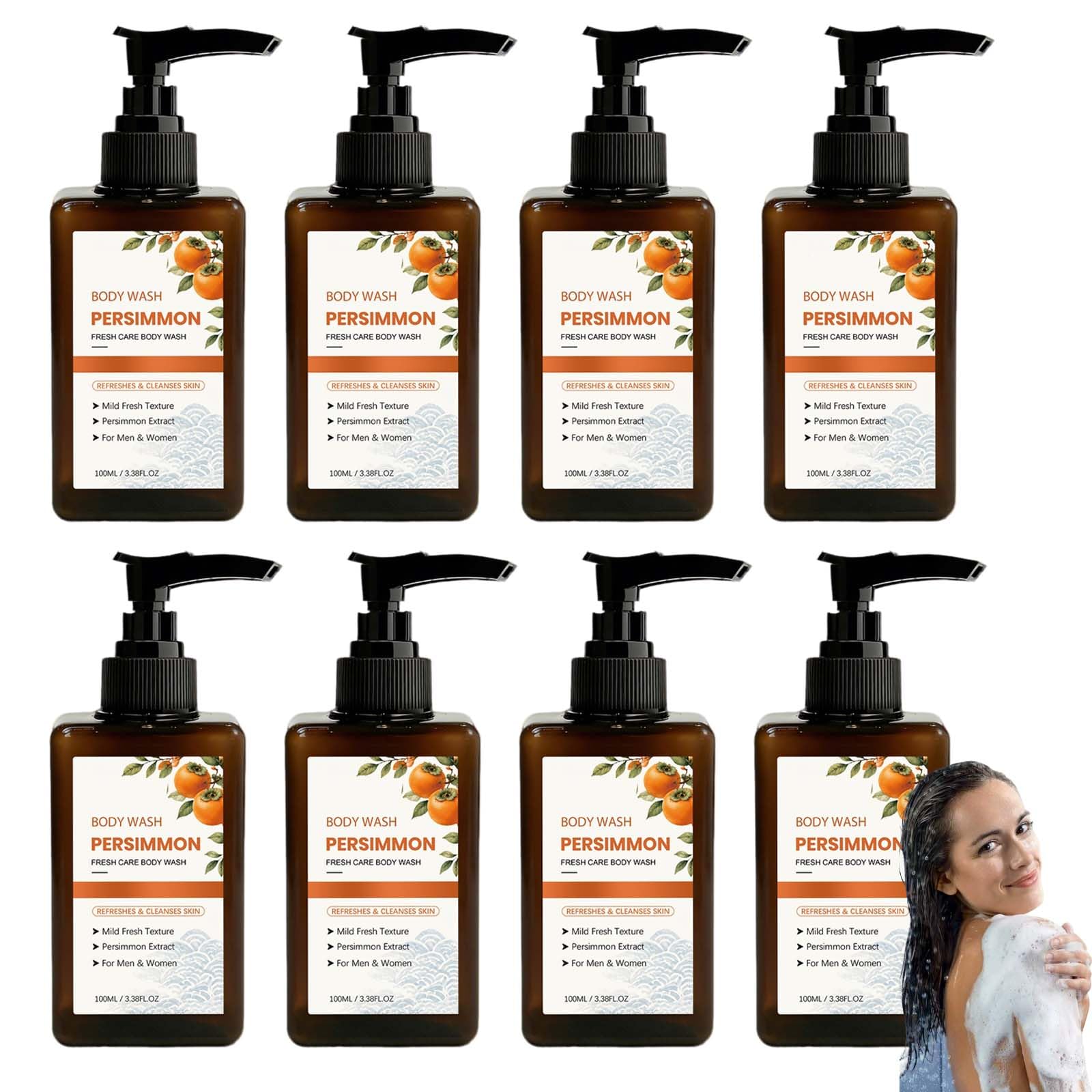 Lavage Corporel Au Kakis - Nettoyant Anti-odeurs Adapté Aux Voyages, Parfum Frais De Kaki, Nettoyant Et Hydratant En Profondeur, Nettoyant Corporel Au Kaki, Pour Une Odeur Et Une Hydratation. (8PCS)