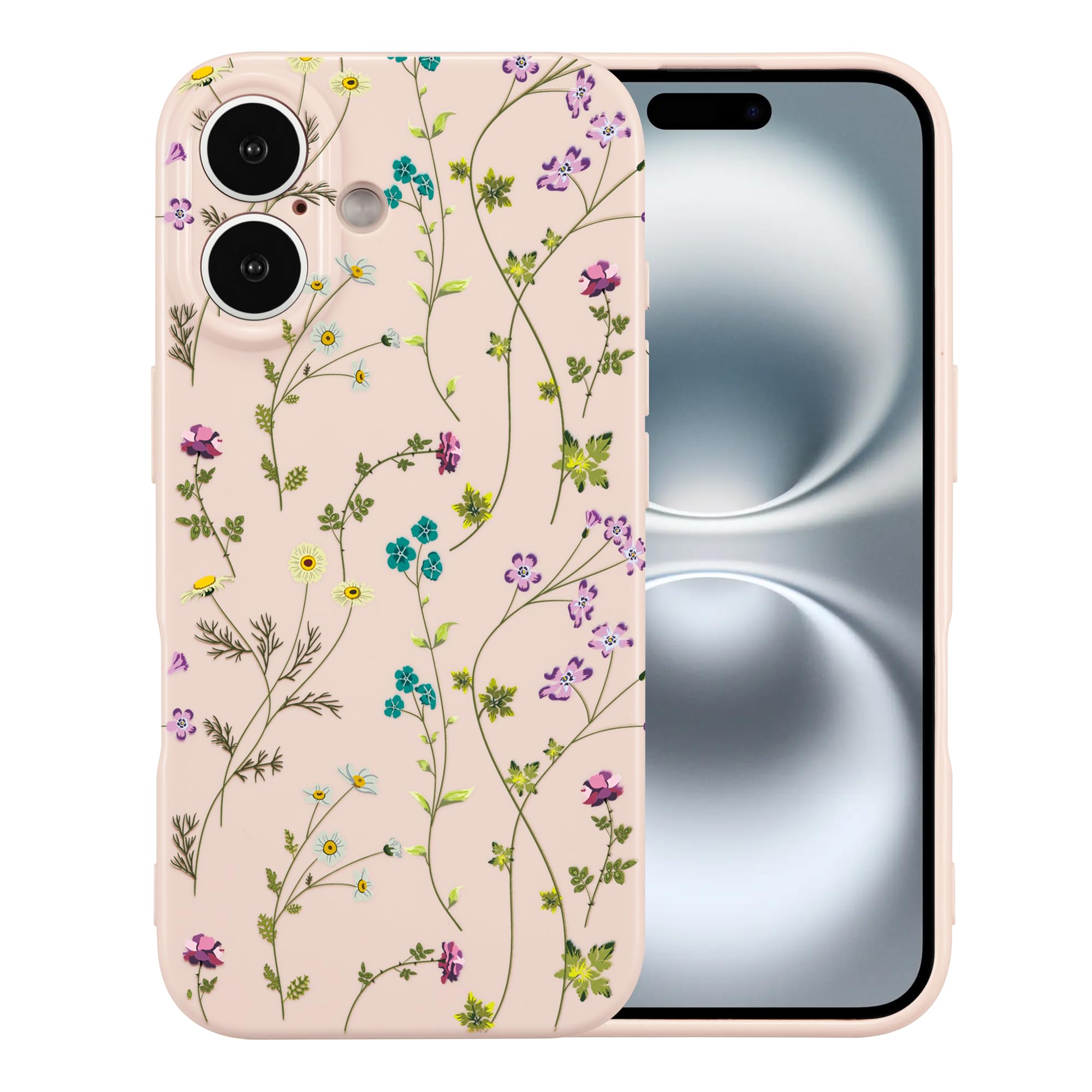 RALEAVO Floral Case for iPhone 16 Plus, Flower Branch Pattern Design Cute Pone Cover for Girls Women Slim Thin Soft Silicone ShockPlusof Anti-Slip
