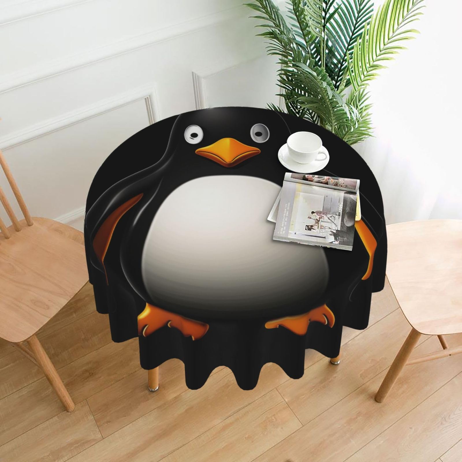 QMKFWT - Round Tablecloth Printed Penguin Image Dust-Resistant Wrinkle Resistant Washable Polyester Table Cloth for Kitchen Dining Farmhouse Picnic Indoor Outdoor