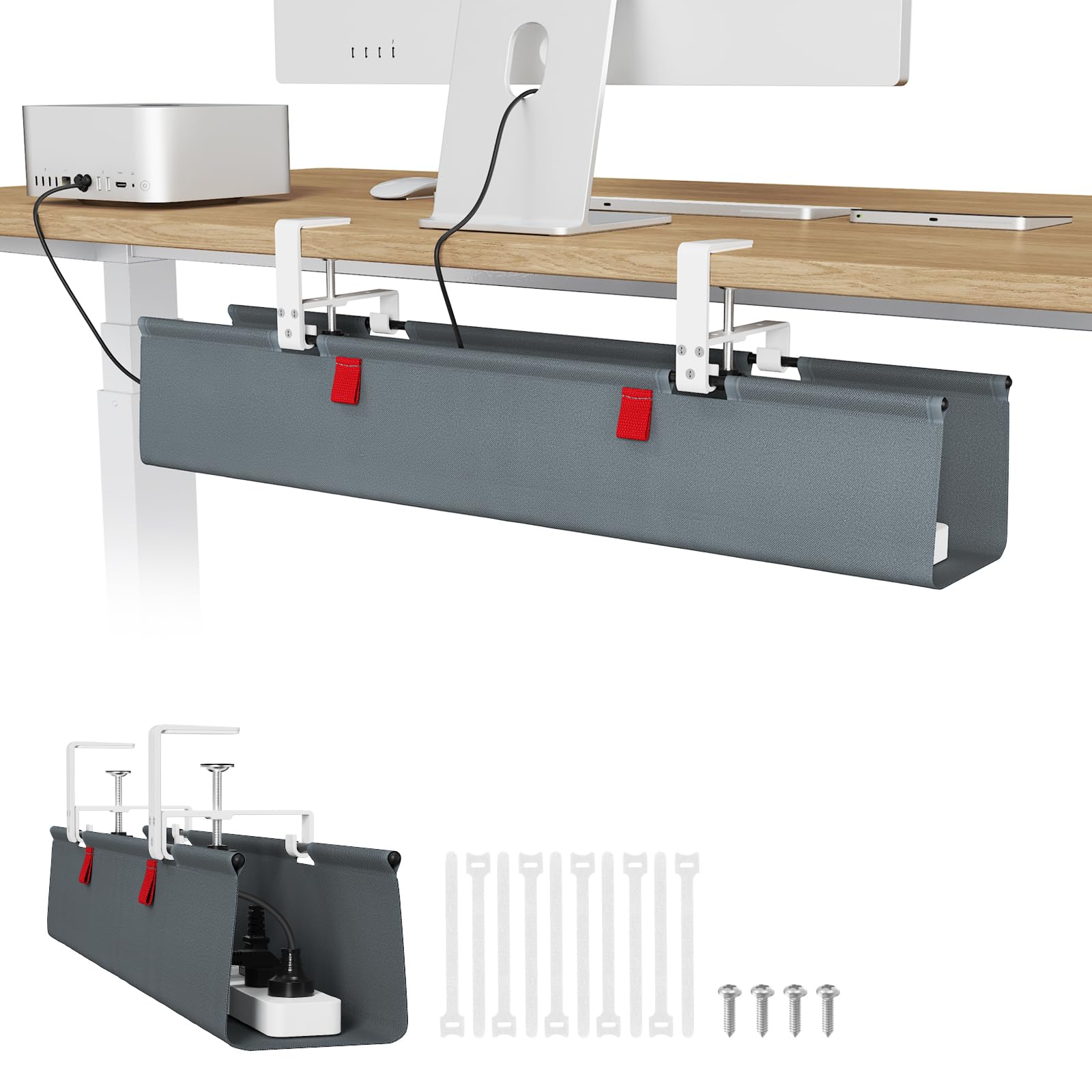 Univivi No Drill Under Desk Cable Management Tray, 28 inch Cable Management
