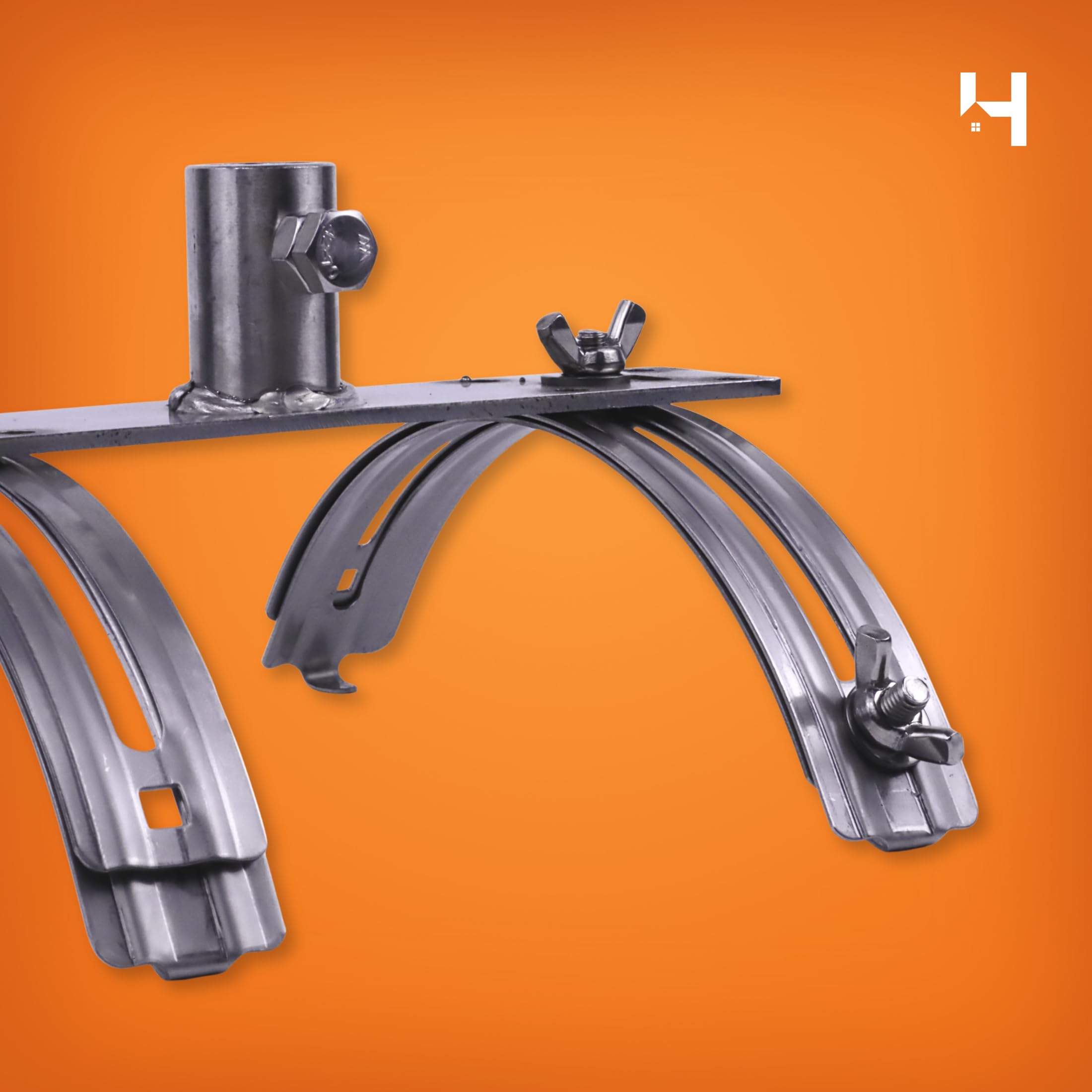 HausHeld® Mastbasis Firstziegel INOX V4A für Blitzschutzmast Ø16mm - H40mm L188mm - PN-EN 62561-4 - Klemmung ohne Bohren - 490g stabil