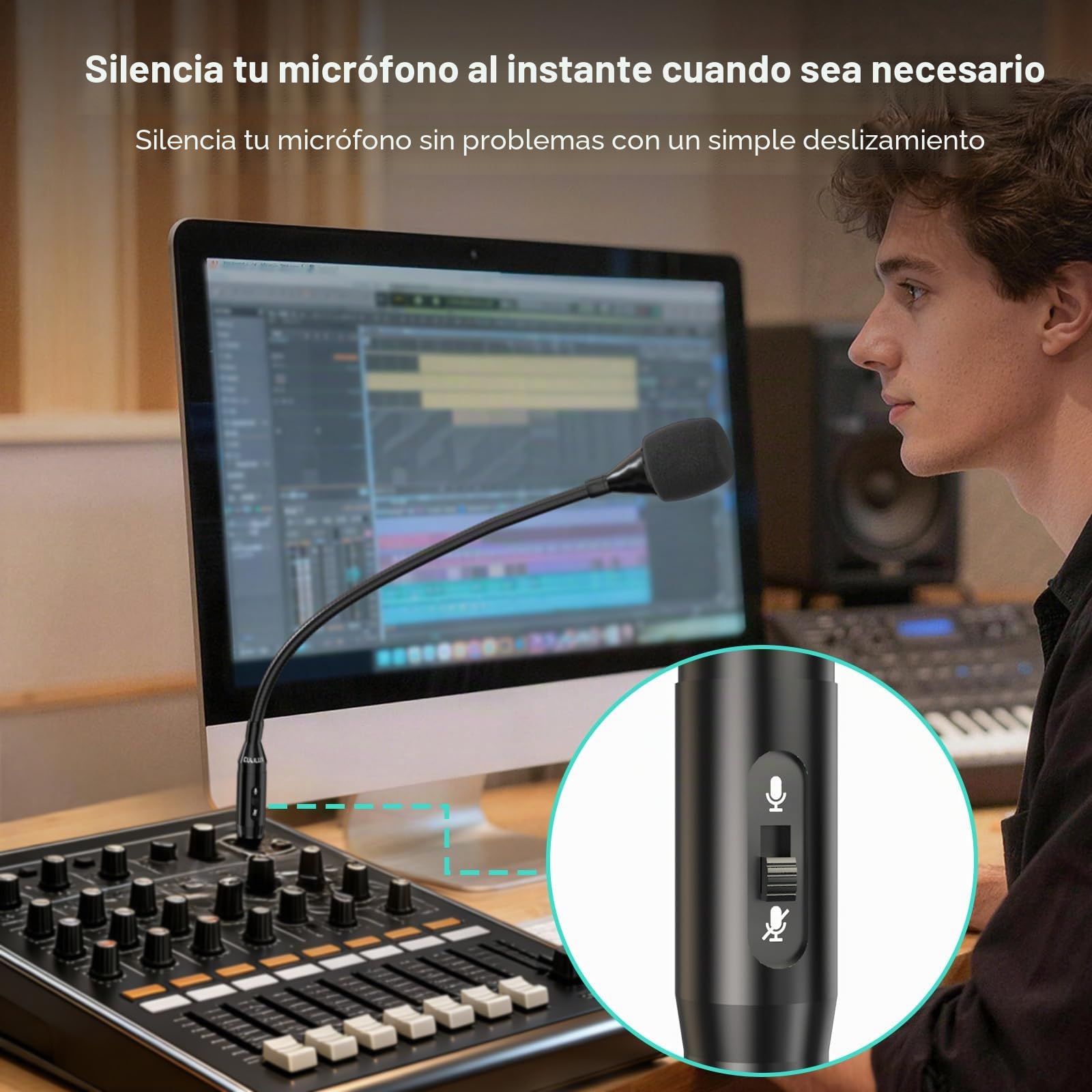 Cubilux XLR Micrófono de cuello de cisne con botón de silencio, micrófono XLR dinámico de 19 pulgadas con característica cardioide, micrófono de voz profesional para mesa de mezclas, conferencia