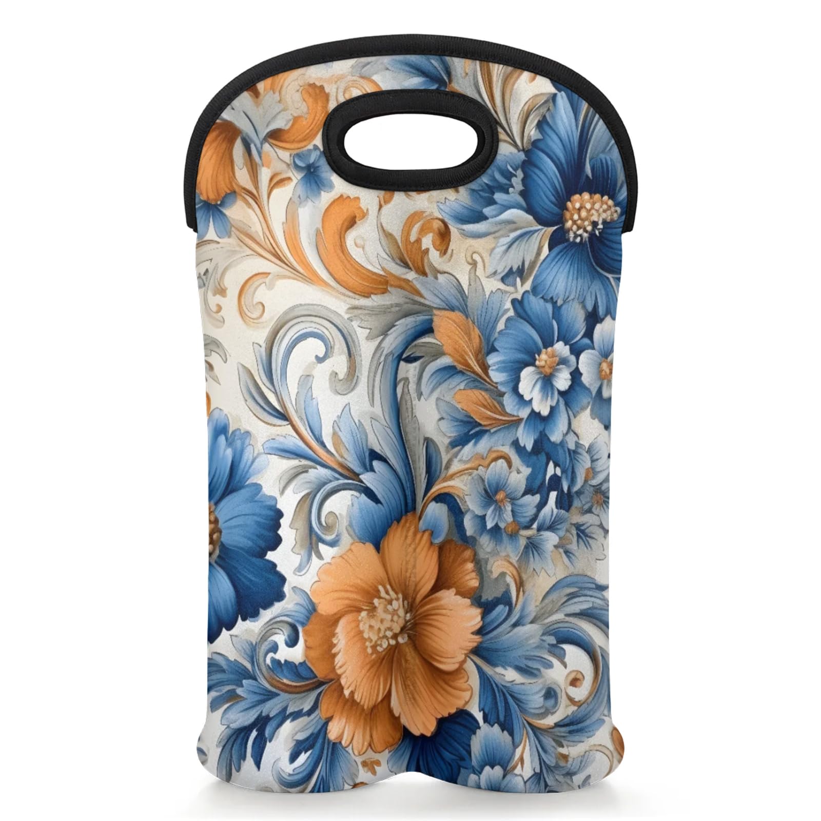 GzLeyigou 2 Bottles Abstract Flowers Wine Bag Sleeve Totes Neoprene Protective Wine Carrier Bag for Wine,Water, Champagne, Beer, Baby Bottles,Gift 14.5 x 10 Inches