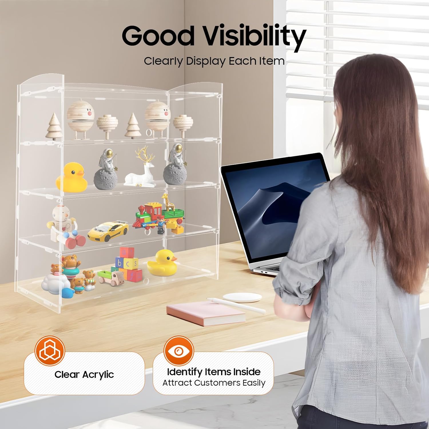 4 Tiers Acrylic Display Case, Countertop Retail Display Dessert Acrylic Display Shelf Donut Cookie Display Cabinet Plastic Case Pastry Case Cabinet for Displaying Cakes