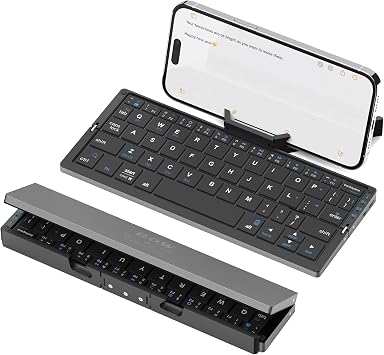 SIKAI CASE Foldable Bluetooth Keyboard with Stand for iphone, iPad, Aluminum Alloy Quiet Mini Folding Keyboard 3 Bluetooth Universal for Android, Windows and iOS, Black
