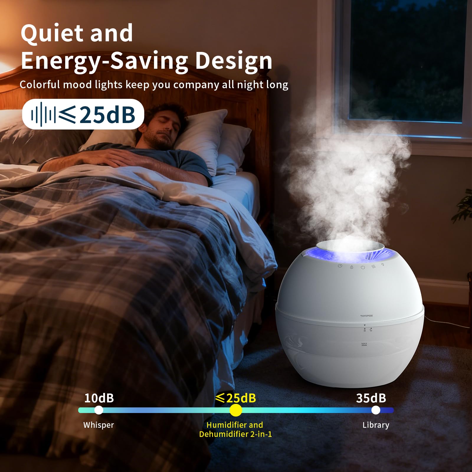 HD021 - Combo de deshumidificador y humidificador 3 en 1, deshumidificadores pequeños con manguera de drenaje, tanque de agua de 101 onzas, mini deshumidificador portátil compacto para