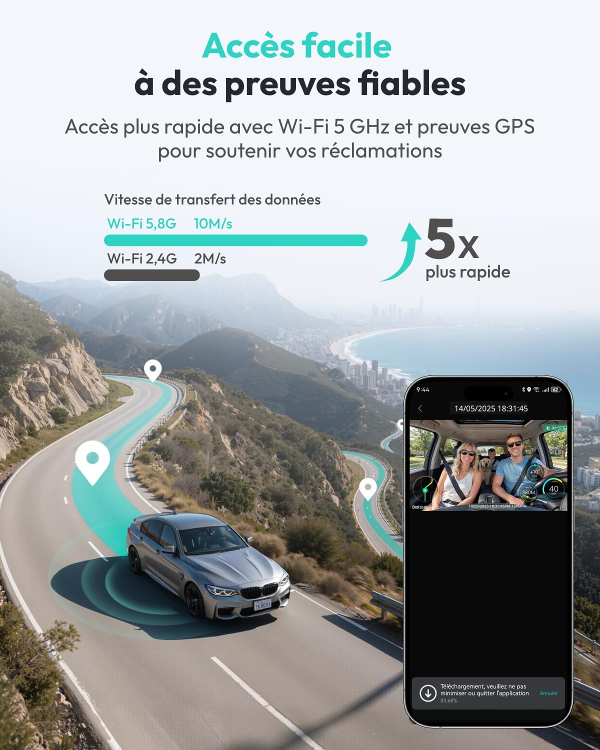 BOTSLAB Dashcam Voiture Avant Intérieur, Caméra Voiture 4K+1080P avec Écran Tactile IPS 3,18", Super Vision Nocturne, Commande Vocale, Wi-Fi 5,8 GHz, GPS, Surveillance de Stationnement 24/7, Capteur G