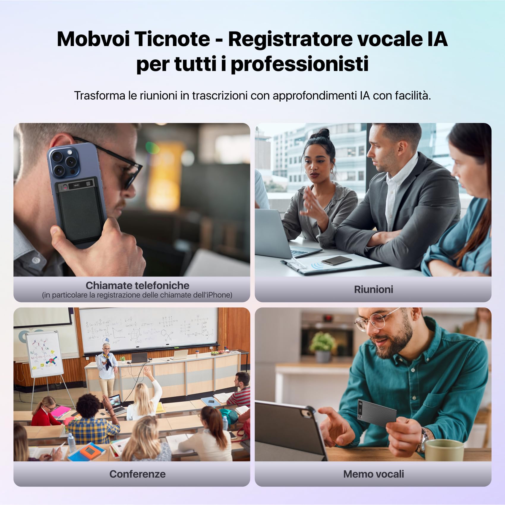 Mobvoi TicNote Registratori vocali digitali AI con Memoria da 64 GB, con Custodia, Controllo App, Oltre 100 Lingue, Trascrizione e Riepilogo con AI Shadow, Registratore Audio Digitale per Telefonate