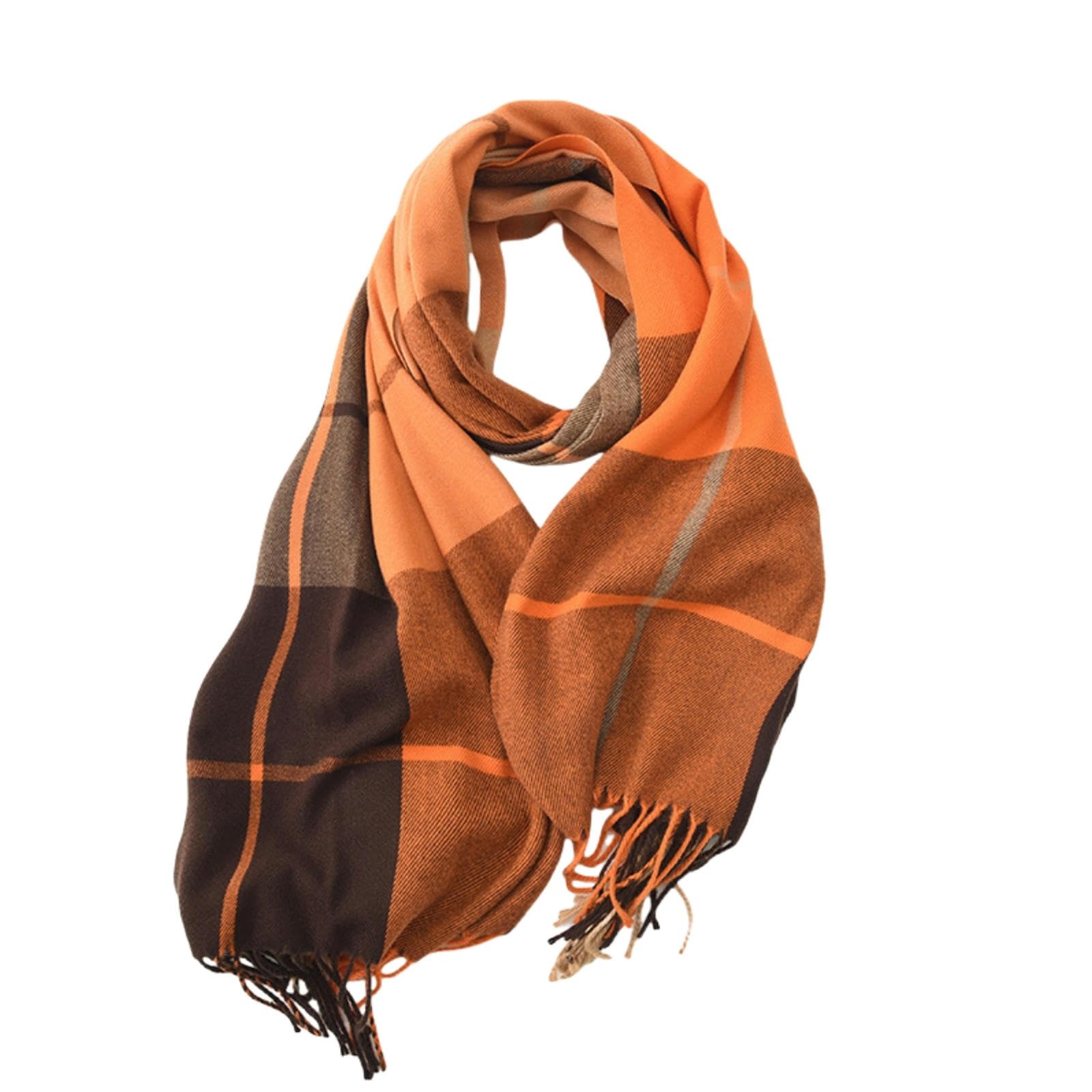 Idotsezu Women's Orange Scarf For Uk Autumn And Winter Warm Scarf, Imitation Cashmere Contrast Scarf Winter Medium And Long Thick Warm Shawl Knitted Wool Scarf